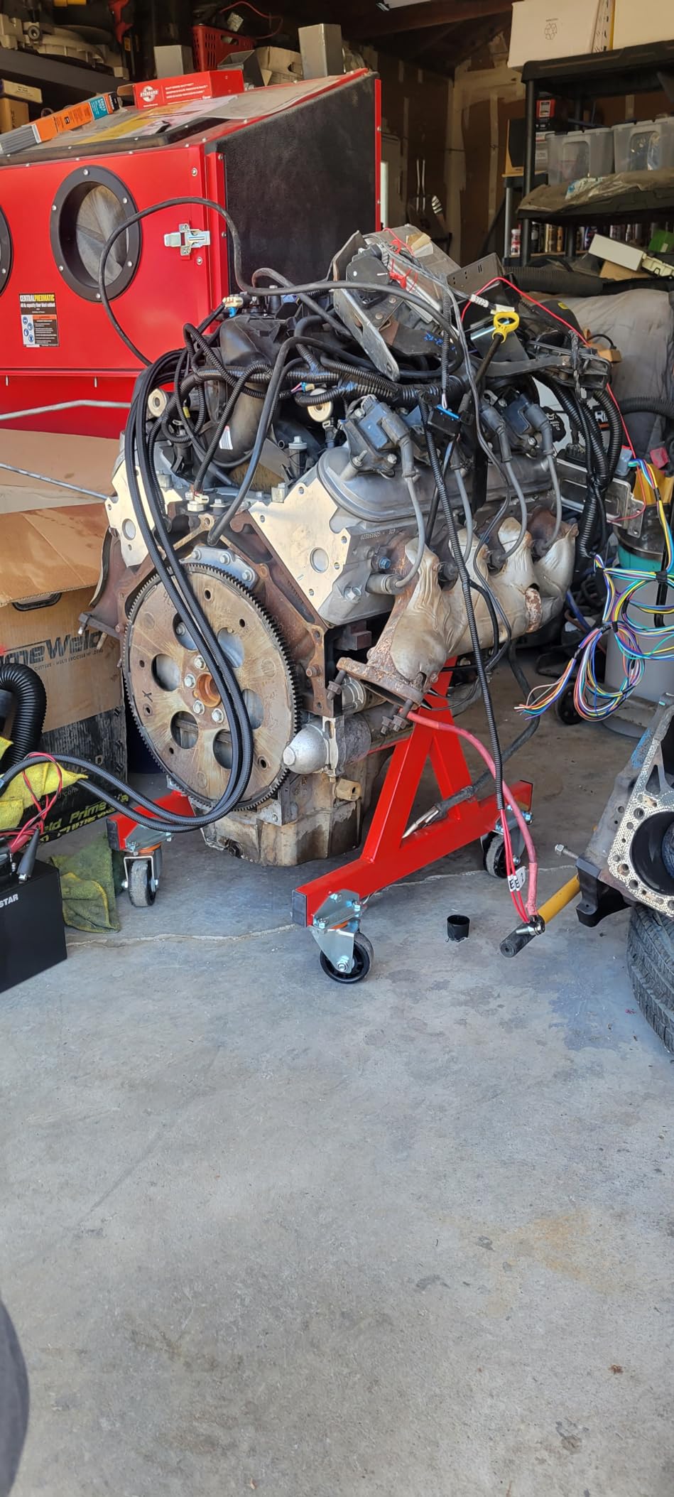 Mobile Engine Cradle Stand for V8 & LS Engines - Steel Rolling Stand w/Wheels & Tool Storage | Easy Assembly (Fits All LS Models) customer photo 1