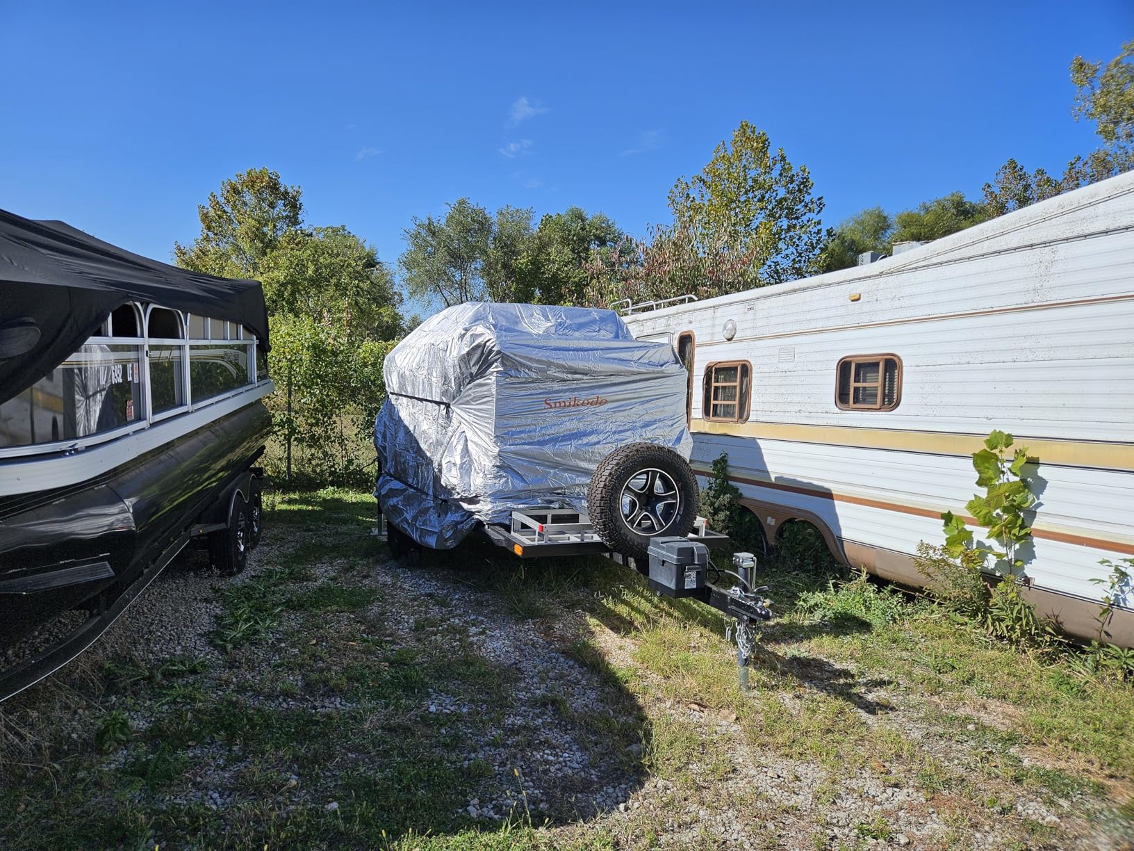 Travel Trailer RV Cover, 300D RV Cover 27-30 ft Travel Trailer RV Cover Windproof Waterproof Rip-Stop Camper Cover with Jack Cover 4 Tire Covers and Gutter Covers, Utility Trailer Cover Silver customer photo 1