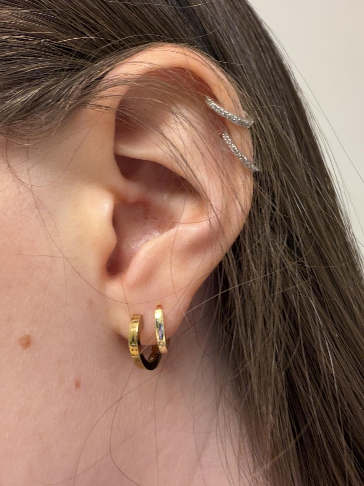 Small Gold Huggie Hoop Earrings Set for Women Men Hypoallergenic 14K Plated Stack Cartilage Earrings, Sterling Silver Multiple Piercing Lightweight Mini Thin Cute Dainty Trendy Jewelry Gifts for Women customer photo 1