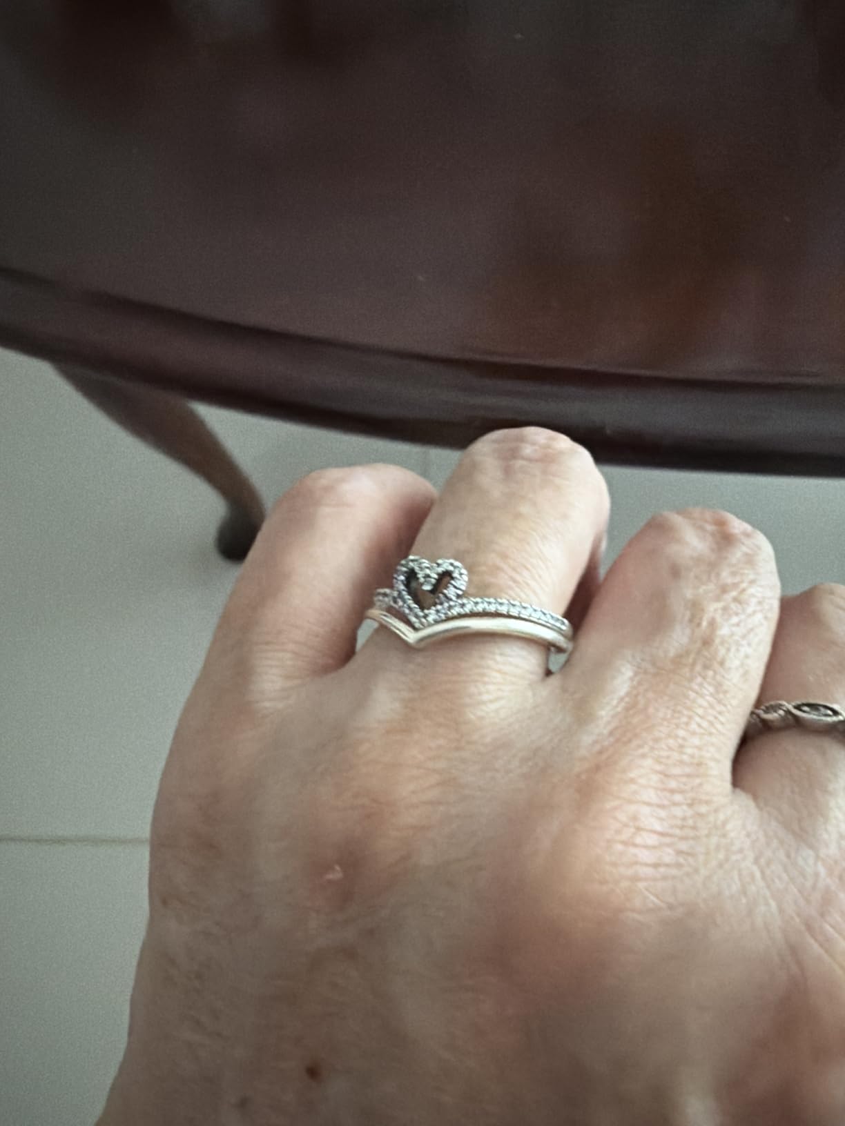 PANDORA Sparkling Wishbone Heart Ring - Stackable Ring for Women - Gift for Her with Clear Cubic Zirconia - With Gift Box customer photo 1