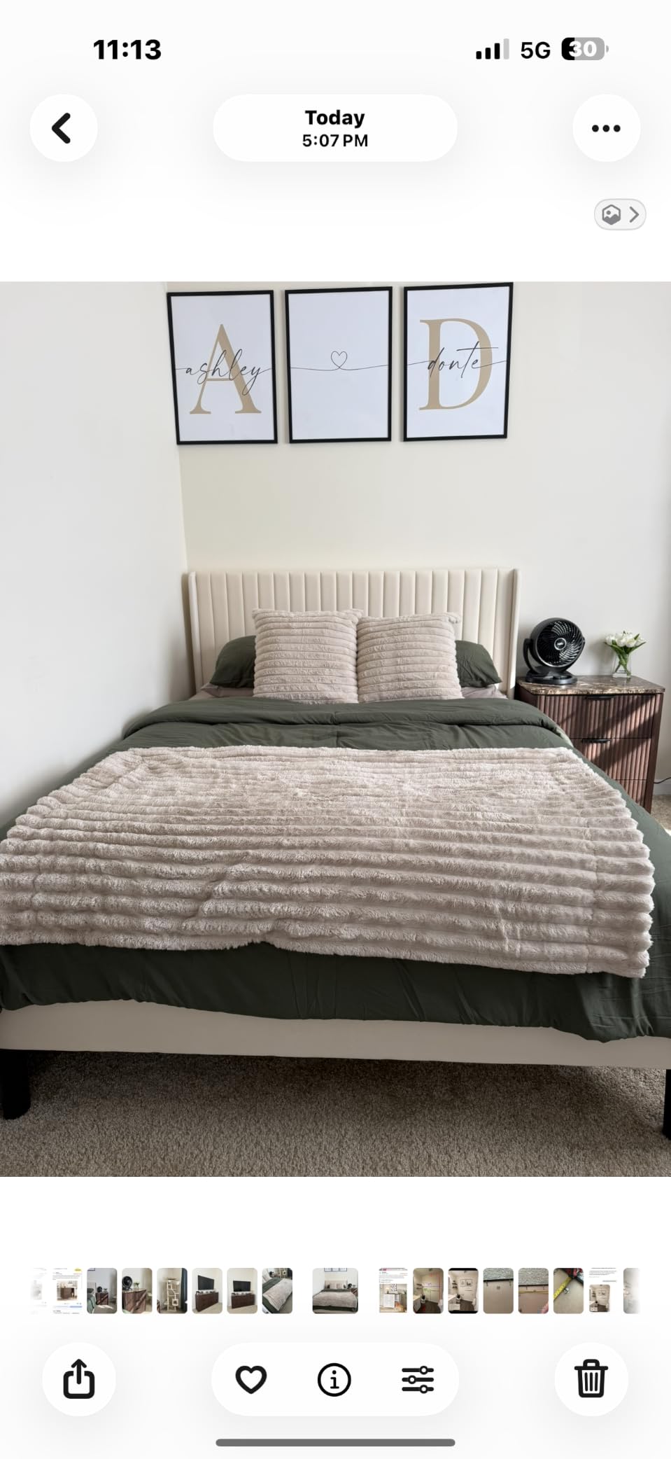 Allewie Queen Size Velvet Bed Frame/Vertical Channel Tufted Wingback Headboard/Upholstered Platform Bed/Strong Wooden Slats/No Box Spring Needed/Easy Assembly/White customer photo 1