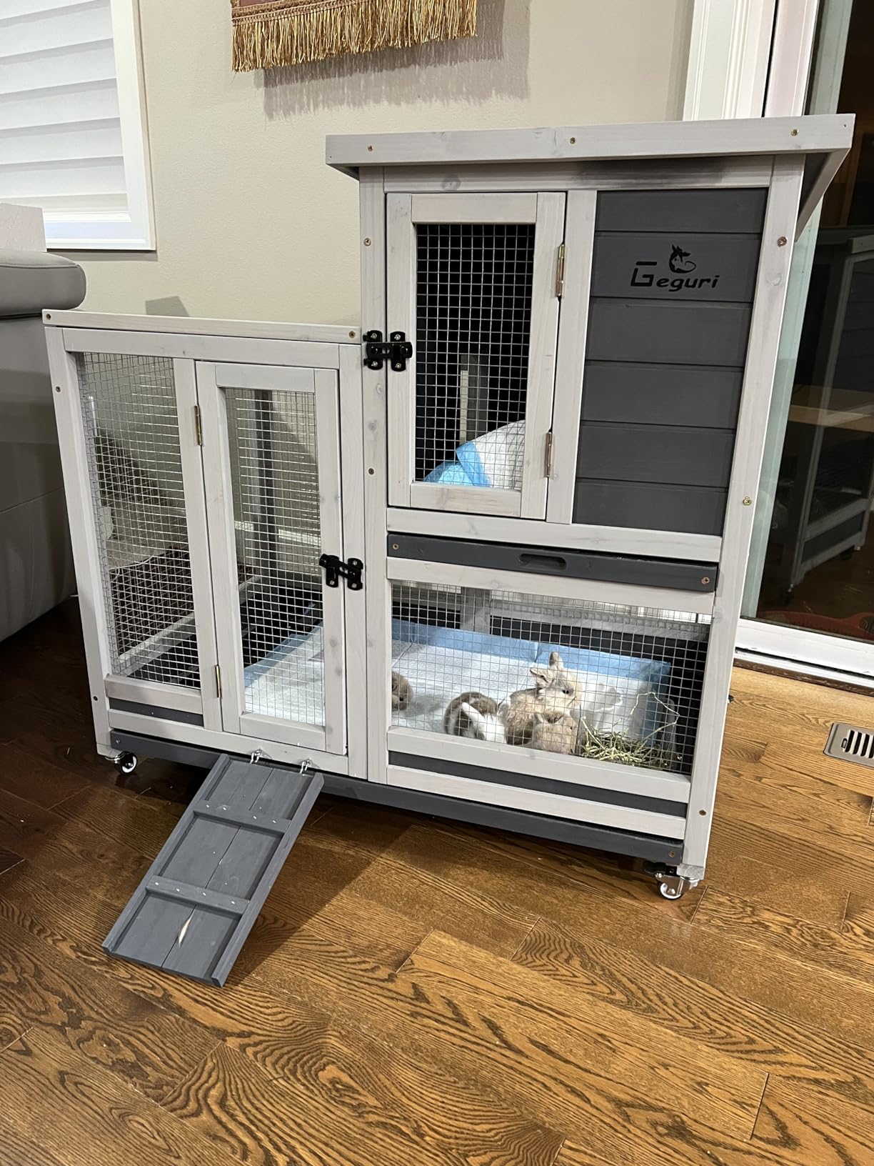 GEGURI Large Rabbit Hutch Indoor Outdoor Chicken Coop Wooden Bunny Cage with Waterproof Roof (48''L x 24''W x 36''H Grey) customer photo 1