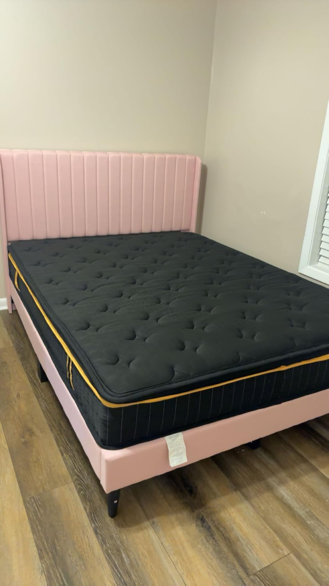 Yaheetech Queen Bed Frame Upholstered Platform Bed with Fabric Headboard, Wing Edge Design/Non-Slip and Noise-Free/Wooden Slats Support/No Box Spring Needed/Easy Assembly, Ivory Queen Bed customer photo 2