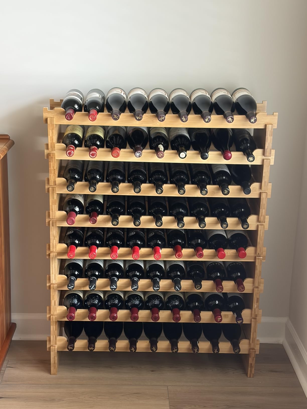 NutriChef 108 Bottle Stackable Bamboo Wine Rack, 12-Tier Modular Shelf customer photo 1