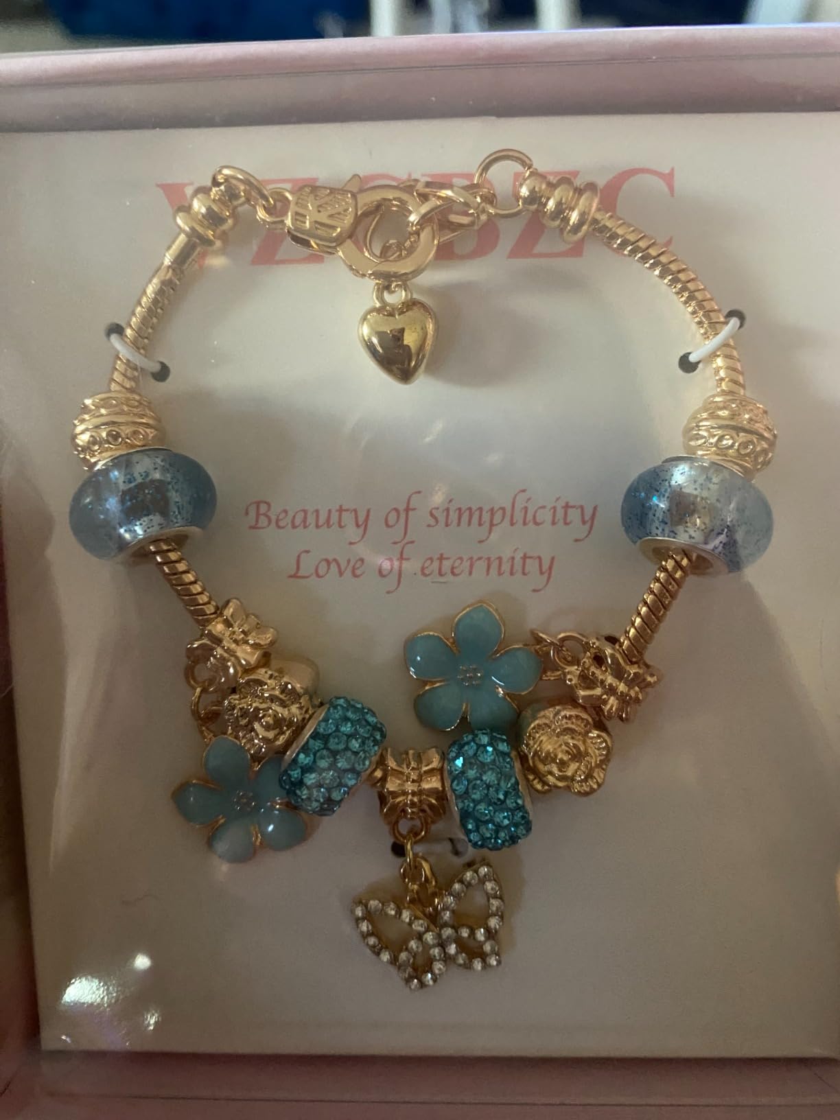 Charm Bracelet for Women, with Crystal and Heart Shape Glass Beads Sliver CZ Cross Snake Chain Bracelet, Trendy Charm Bracelet Jewelry Valentine's Day Gifts for Women customer photo 2