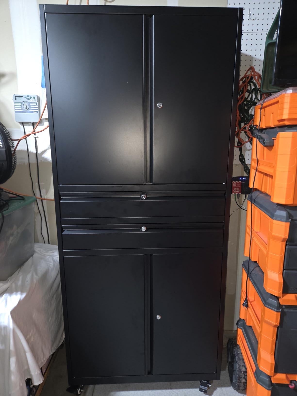 Letaya Metal Garage Storage Cabinet with Drawer, 4 Door Tool Cabinet with Lock-2 Adjustable Shelves for Garage Home Office Utility Room (Black) customer photo 1