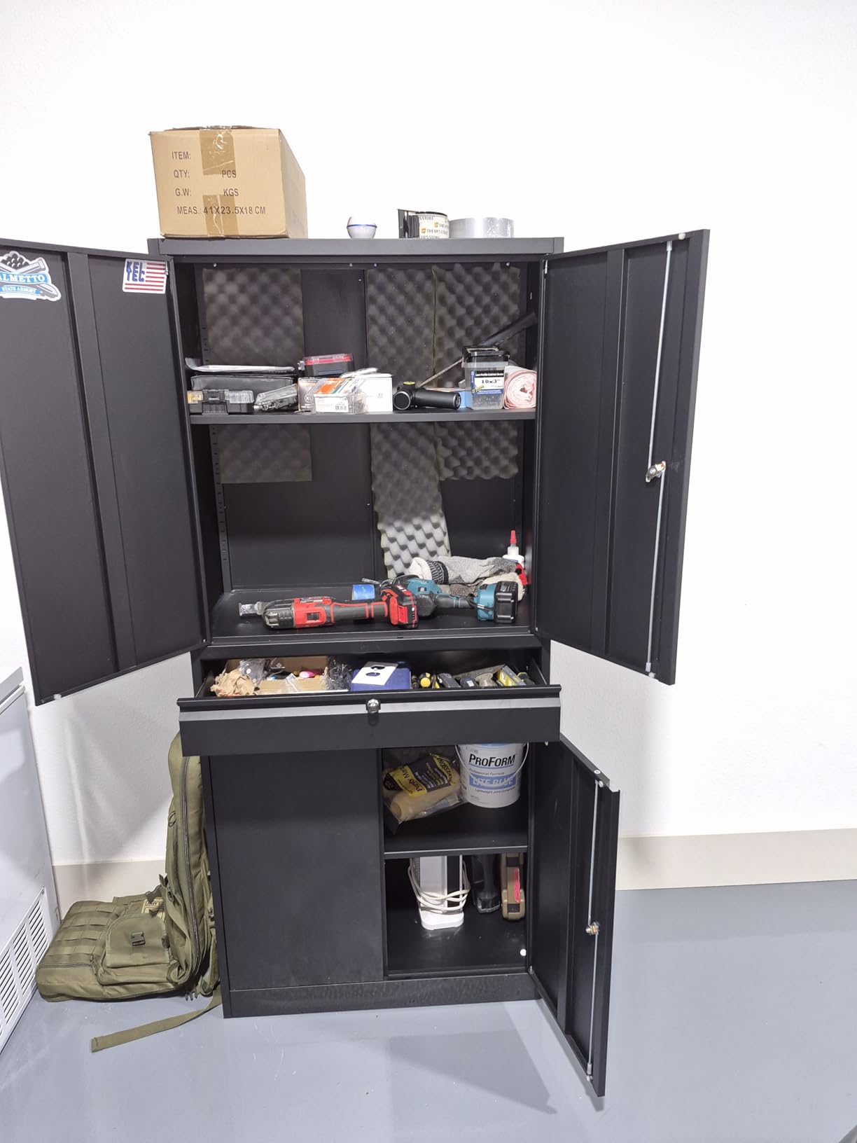 Letaya Metal Garage Storage Cabinet with Drawer, 4 Door Tool Cabinet with Lock-2 Adjustable Shelves for Garage Home Office Utility Room (Black) customer photo 2