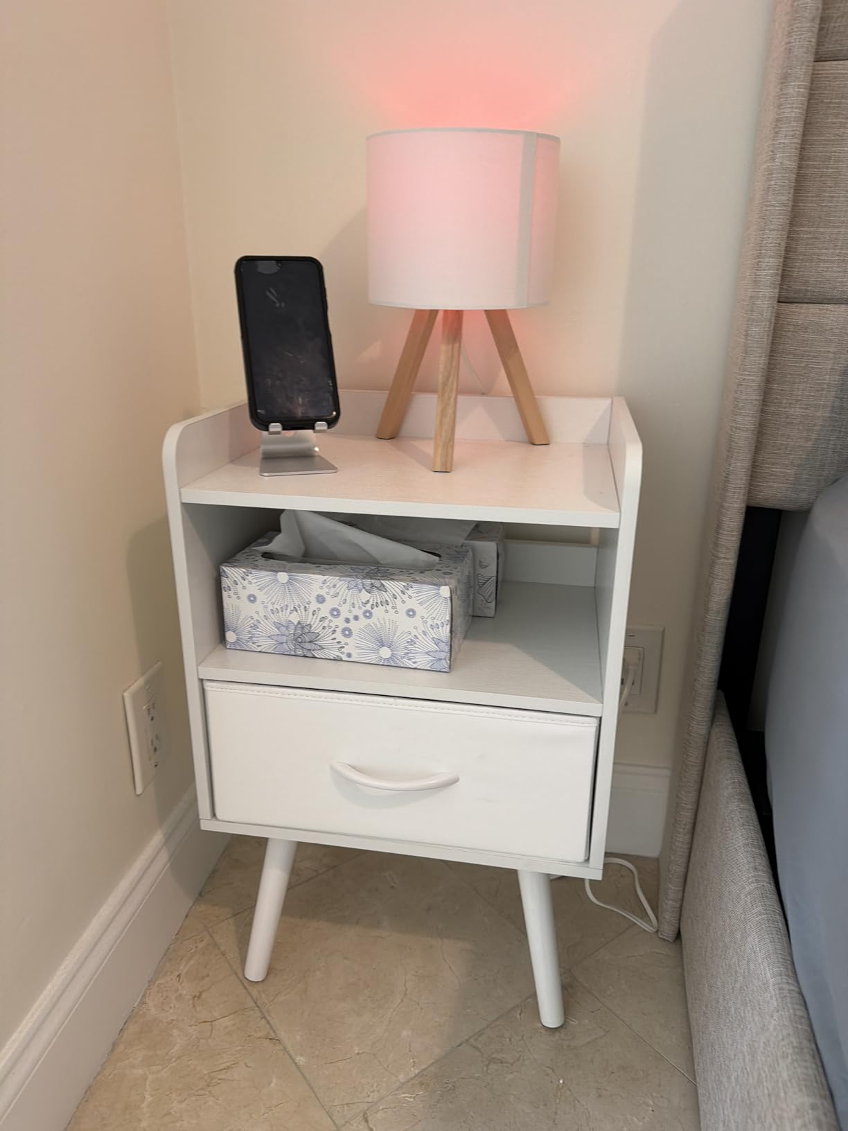 Yoobure Modern Nightstand with Drawer, Bedside Tables, Mid Century Nightstands with Open Storage Shelf, Wood Bedside Table, Small Night Stands for Bedrooms, 2-Tier Night Table customer photo 1