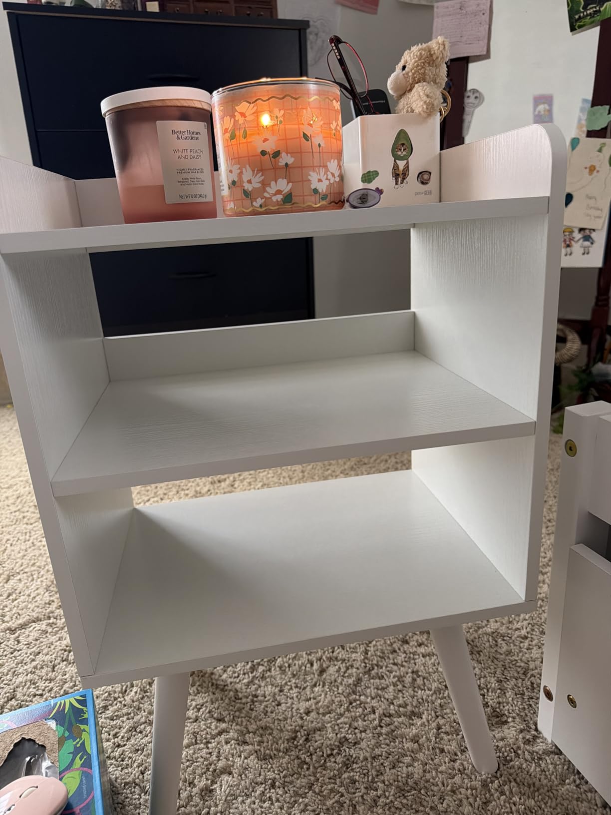 Yoobure Modern Nightstand with Drawer, Bedside Tables, Mid Century Nightstands with Open Storage Shelf, Wood Bedside Table, Small Night Stands for Bedrooms, 2-Tier Night Table customer photo 2