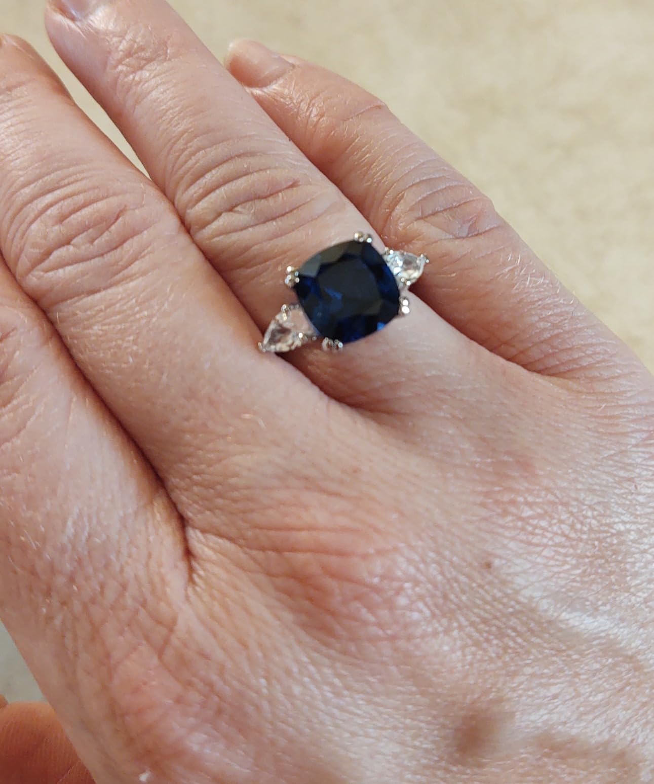 Lab-Grown Gemstone Ring for Women - Emerald & Round Cuts with White Sapphire Accents - 14K/18K Gold Plated Silver - Gift Box Included customer photo 1
