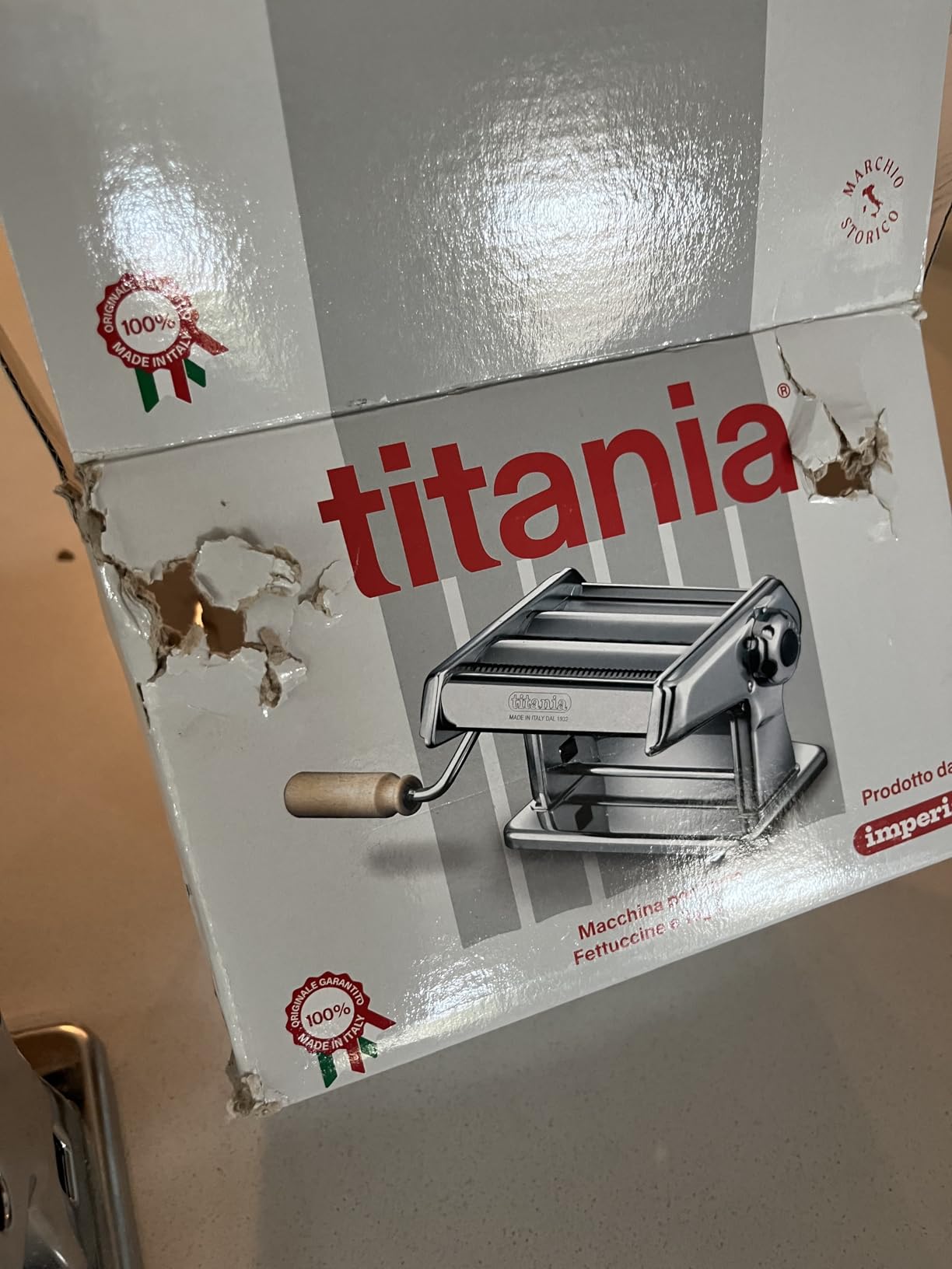 Imperia Titania Pasta Maker- Machine is 100% Made in Italy- Heavy Duty Steel Construction, Manual Roller with Wooden Handle- Cutter for Lasanga, Fettucine & More- Make Fresh Homemade Italian Noodles customer photo 2