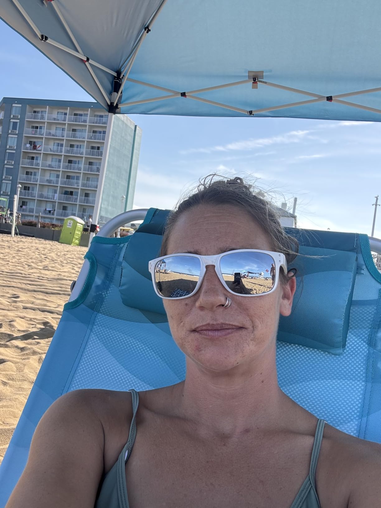 #WEJOY Beach Chair for Adults, Reclining Adjustable Position, Lay Flat Lightweight Folding Portable Aluminum Chair with Backpack Straps, Padded headrest, Heavy Duty 400 lbs Lawn Chair for Beach, Sand customer photo 1