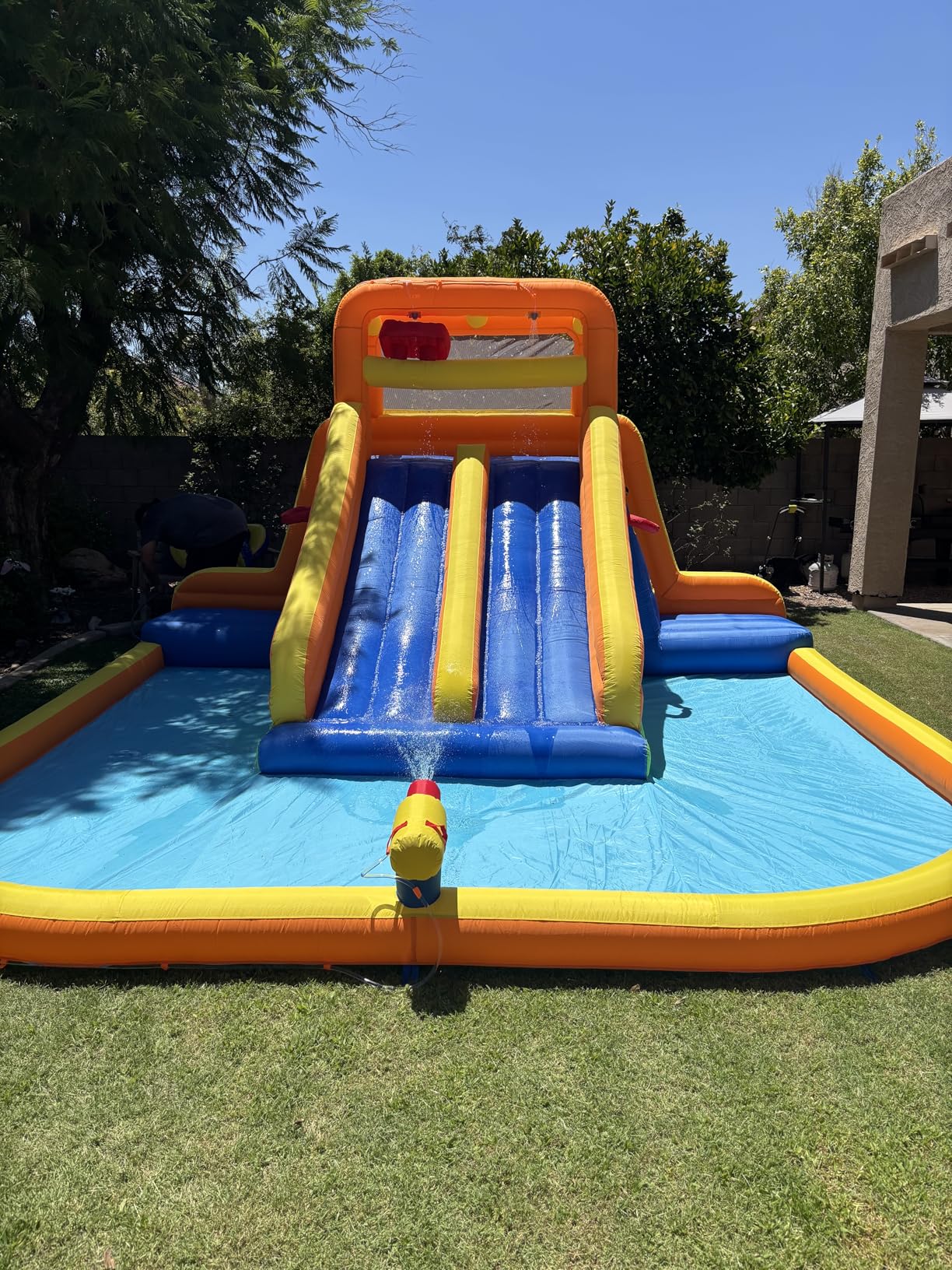 HuaKastro 15.6x15FT Giant Water Slide for Big Kids 5-12, Inflatable Water Park with Big Splash Pool, Dual Tall Slides & 2 Climb Walls for Racing Fun, W/Surprise Water Dump Bucket, Hide&Seek Cave customer photo 1