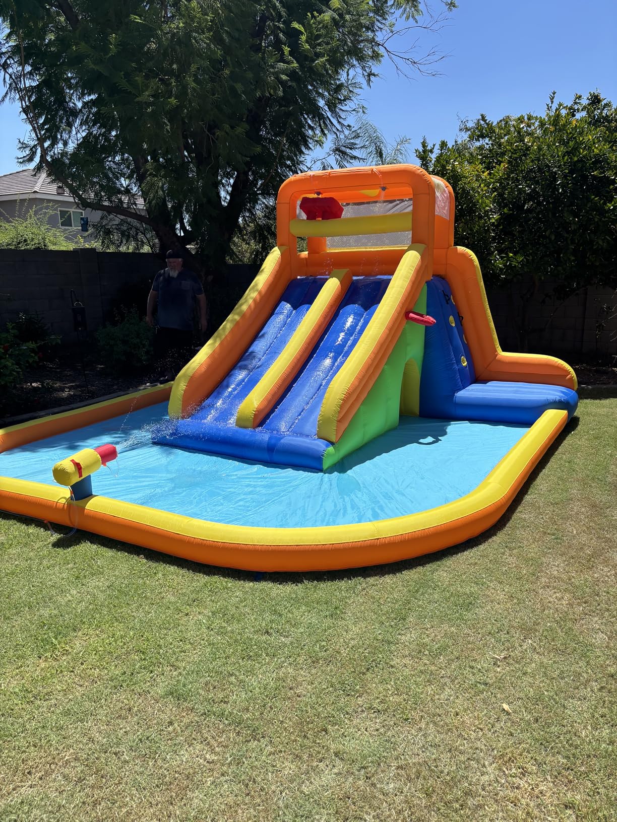 HuaKastro 15.6x15FT Giant Water Slide for Big Kids 5-12, Inflatable Water Park with Big Splash Pool, Dual Tall Slides & 2 Climb Walls for Racing Fun, W/Surprise Water Dump Bucket, Hide&Seek Cave customer photo 2