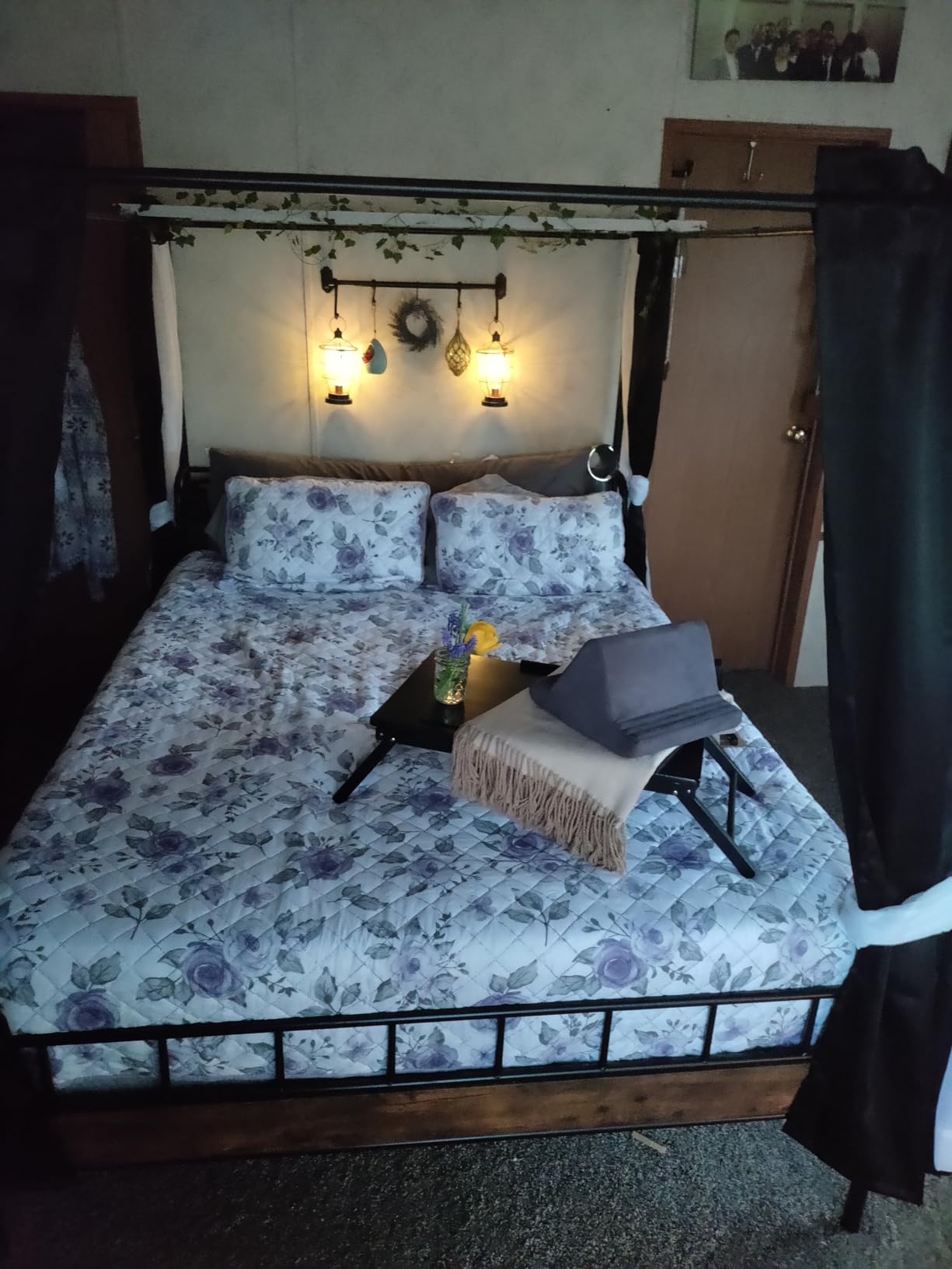 LIKIMIO Canopy Bed Frame Full, Storage Headboard with Charging Station, Platform Bed with 4 Removable Sturdy Posts, Noise Free, No Box Spring Needed, Vintage Brown customer photo 1