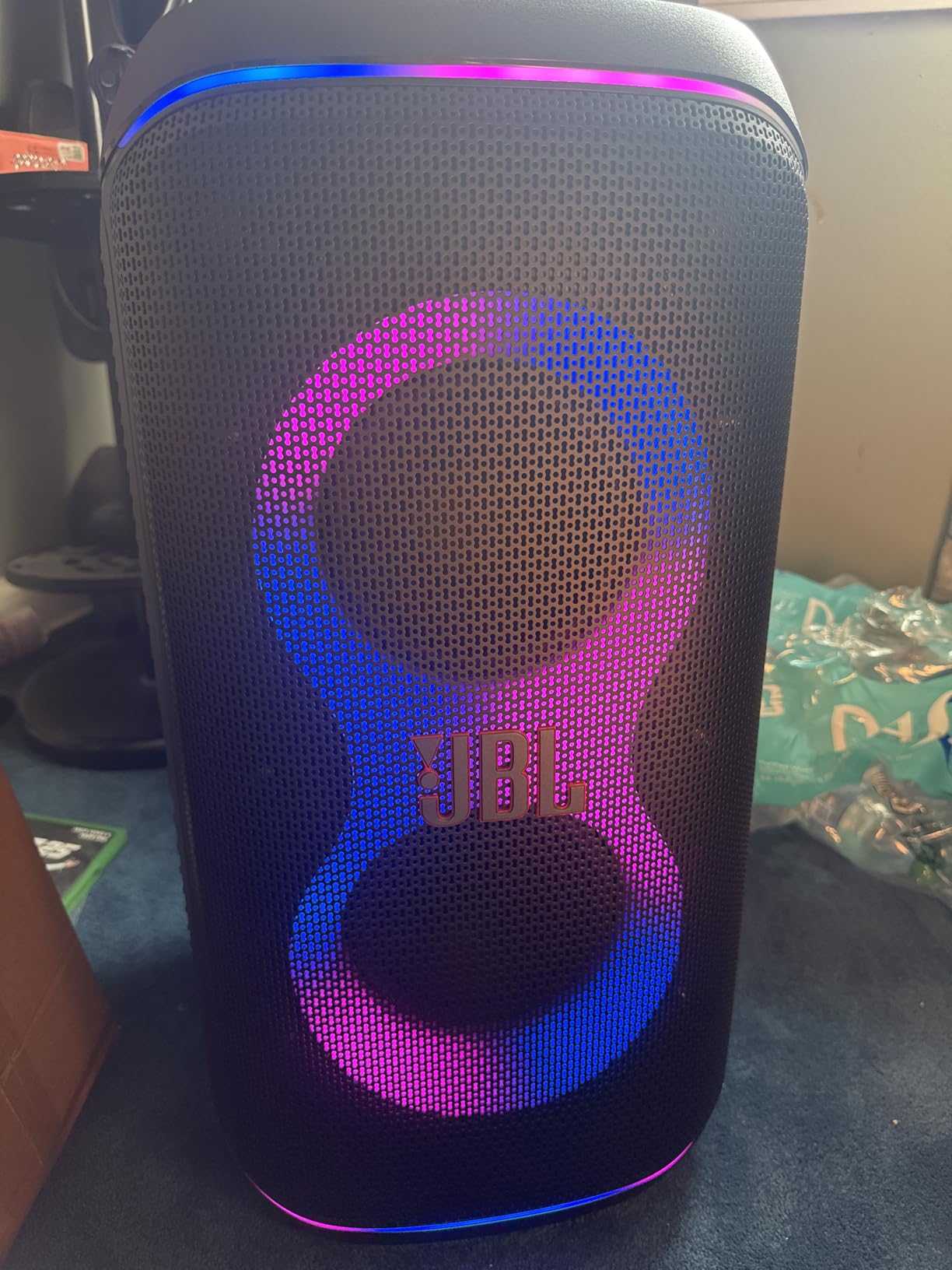 PartyBox Club 120 - Portable Party Speaker with Foldable Handle, Powerful JBL Pro Sound, Futuristic lightshow, Up to 12 Hours of Play time, Splash Proof, Dual Mic & Guitar Inputs (Black) customer photo 1