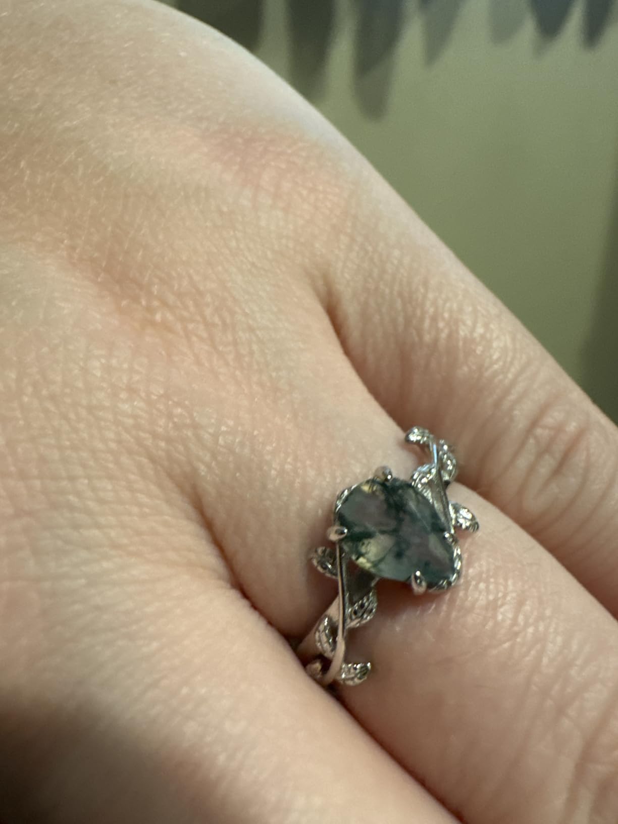 Wasee Natural Moss Agate Ring for Women 925 Sterling Silver Green Moss Agate Engagement Wedding Promise Ring Jewelry Gifts for Women customer photo 1