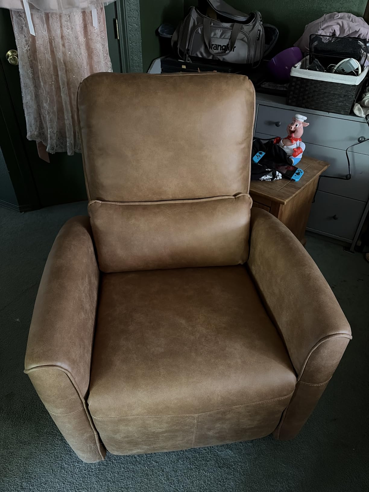Bonzy Home Power Swivel Rocker Recliner Chair with USB Port, 23.2 inch Wide Seat, Fixed Lumbar Support, Upholstered Glider Chair for Nursery Living Room, Brown customer photo 2