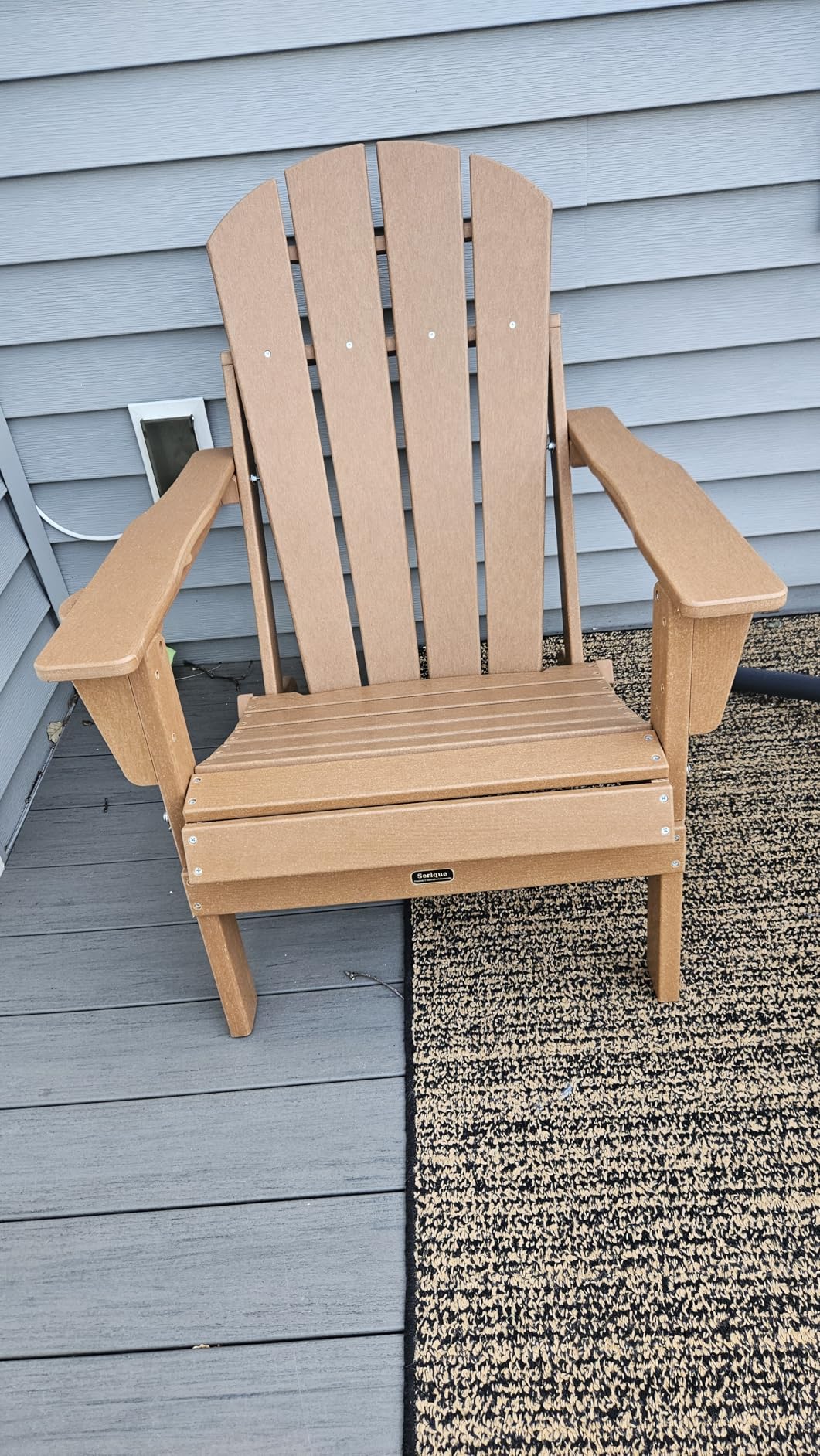 Folding Adirondack Chair Wood Texture, Patio Adirondack Chair Weather Resistant, Plastic Fire Pit Chair with Cup Holder, Lawn Chair for Outdoor Porch Garden Backyard Deck (Grey) customer photo 2