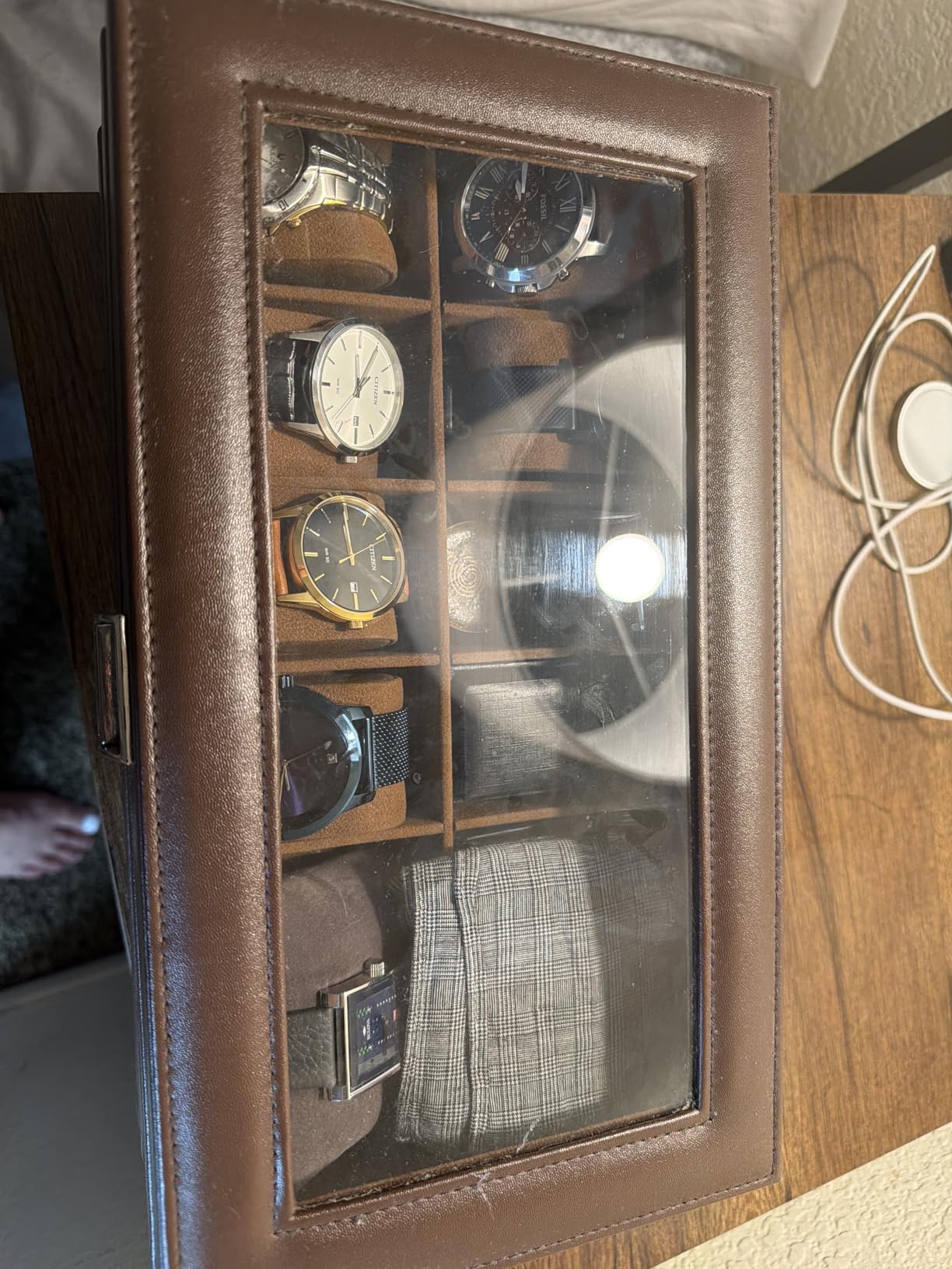 ProCase Watch Box, 12 Slot Mens Watch Case With Drawer, 2-Layer Watch Display Case With Glass Lid, Mens Jewelry Box Storage Holder Organizer -12Slot, Espresso customer photo 1
