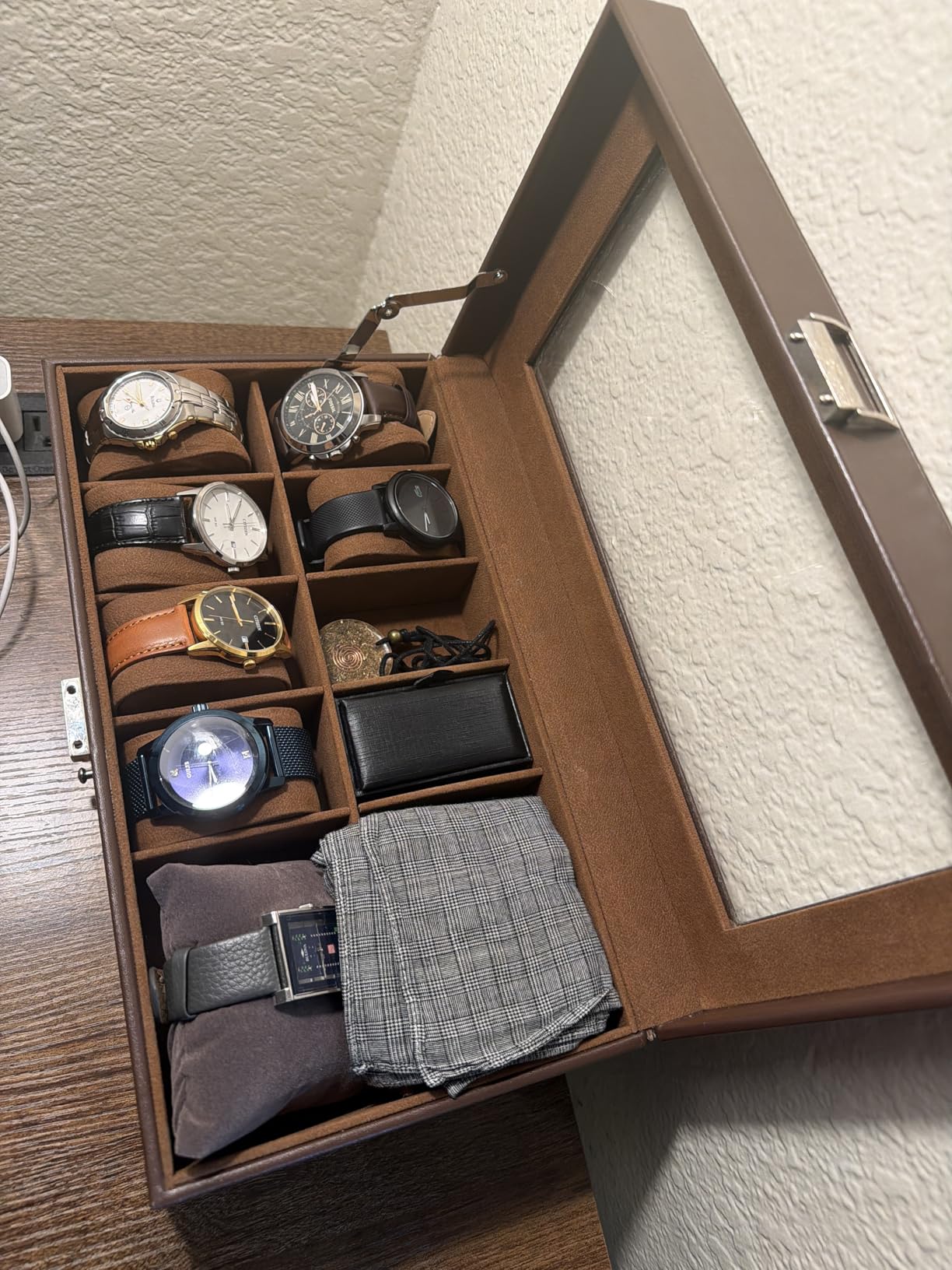 ProCase Watch Box, 12 Slot Mens Watch Case With Drawer, 2-Layer Watch Display Case With Glass Lid, Mens Jewelry Box Storage Holder Organizer -12Slot, Espresso customer photo 2