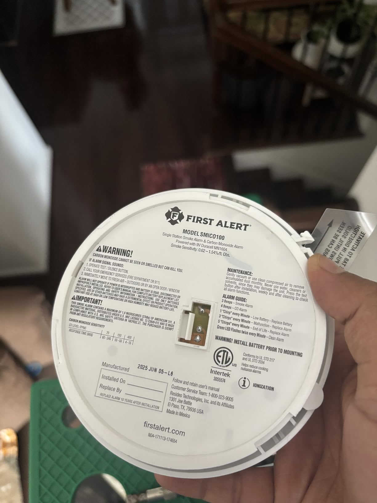 First Alert Combination Smoke & Carbon Monoxide Alarm, Battery Operated Detector with Test & Silence Button, SMICO100, 1-Pack customer photo 2