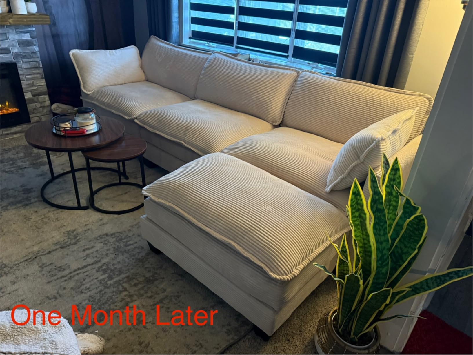 ROWHY Oversized Modular Sectional Sofa with Movable Ottoman, 112 Inch 4 Seat Modern Corduroy Sofa Set, Convertible L Shaped Couch for Living Room and Office, Beige customer photo 2