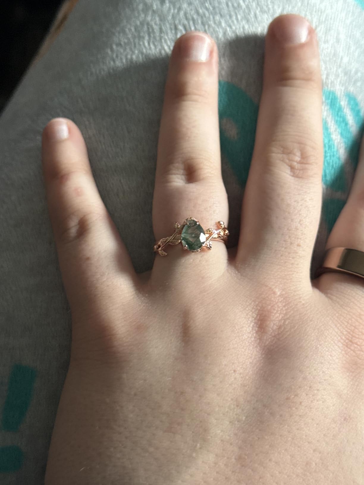 Natural Moss Agate Ring 925 Sterling Silver Opal Birthstone Ring 925 Sterling Silver Leaf Promise Ring for Her Birthday Anniversary Jewelry for Women customer photo 1