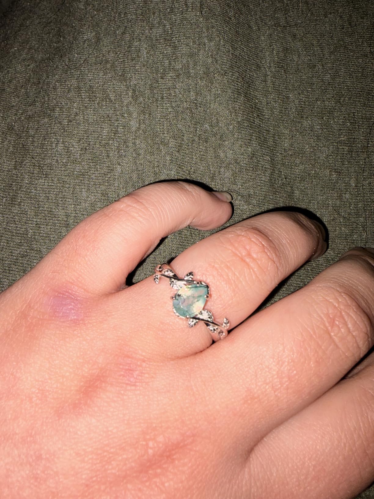 Natural Moss Agate Ring 925 Sterling Silver Opal Birthstone Ring 925 Sterling Silver Leaf Promise Ring for Her Birthday Anniversary Jewelry for Women customer photo 2