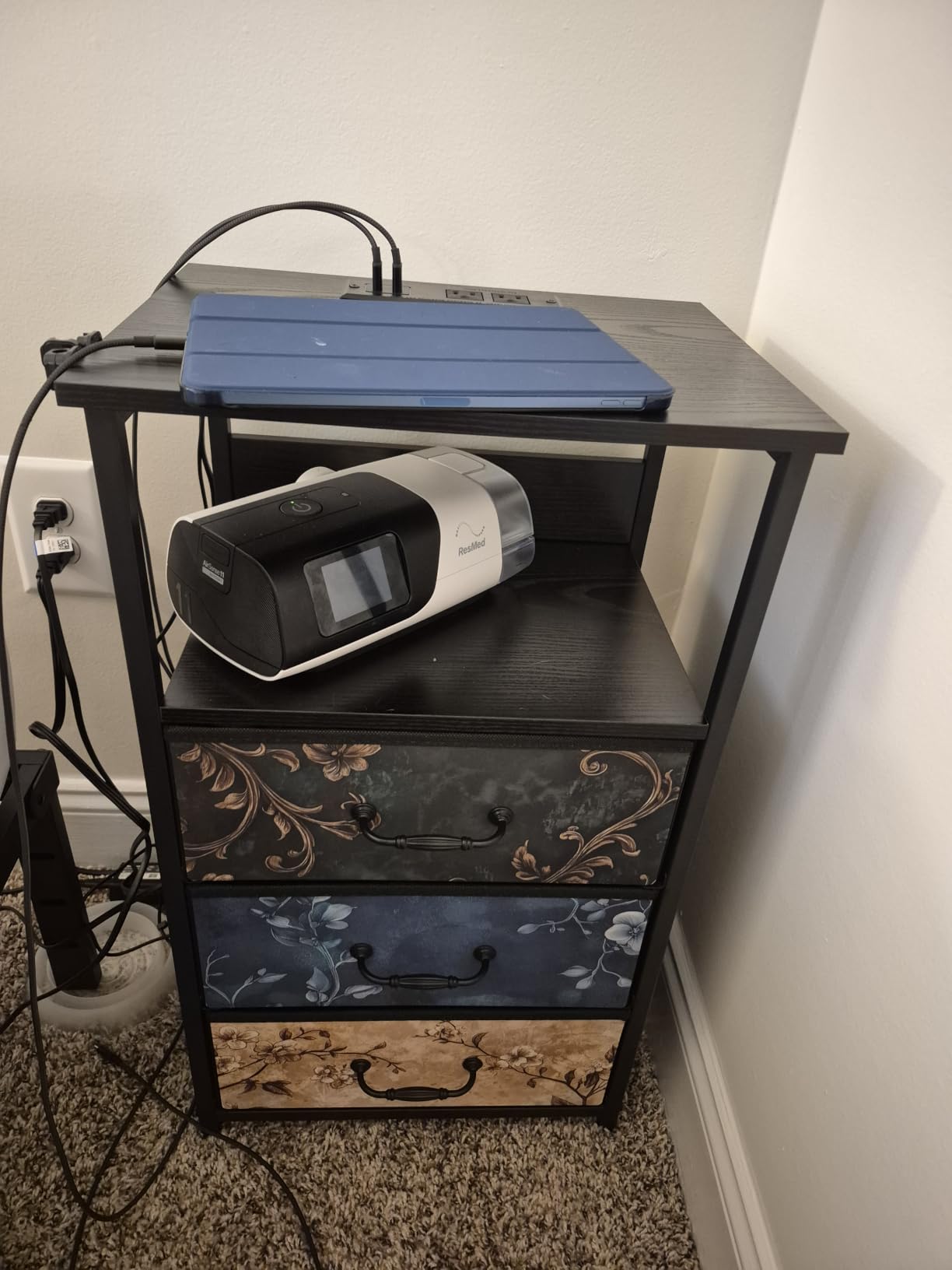Fixwal Night Stand with Charging Station, LED Nightstand with U-S-B Ports and Outlets for Small Spaces, 2 Fabric Storage Drawers, Bedside Table End Tables Bedroom Decor, Modern Black customer photo 1