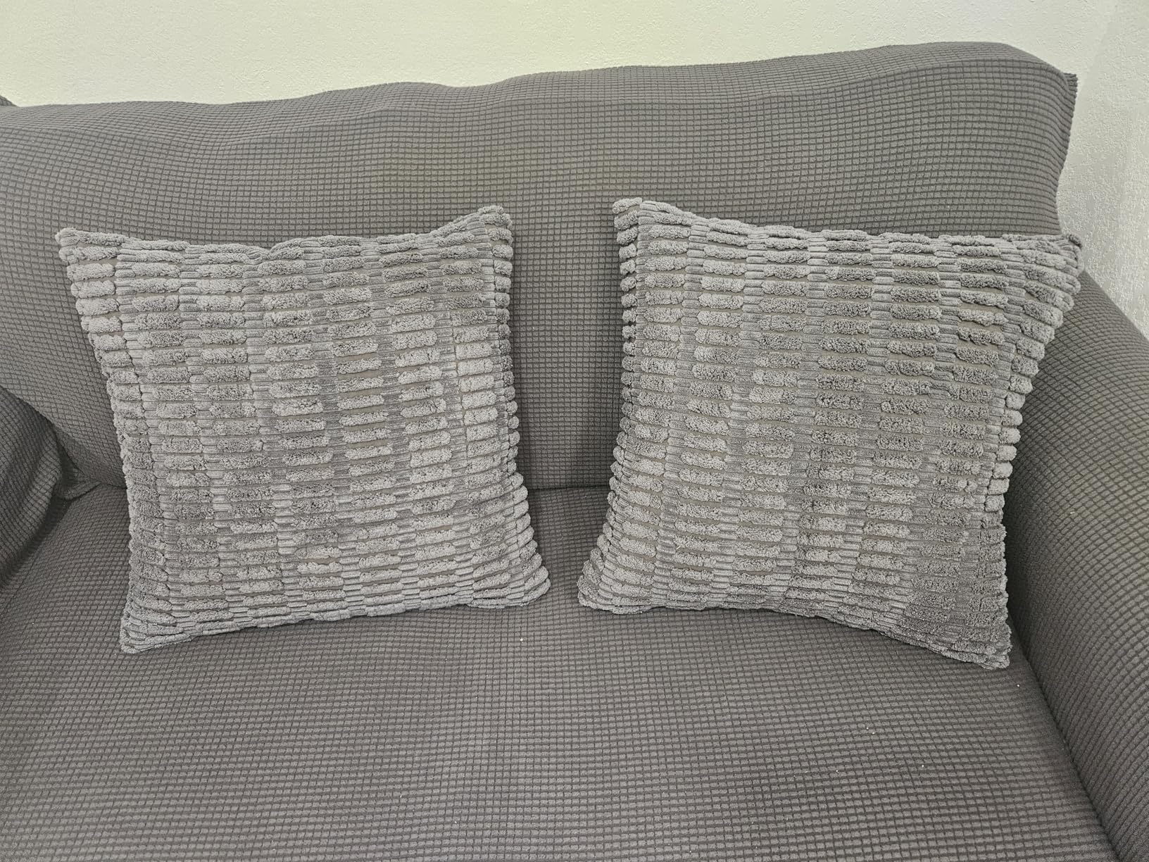 Aegero Pack of 2 Corduroy Decorative Throw Pillow Covers 18x18 Inch Soft Striped Pillow Covers Modern Farmhouse Home Decor customer photo 2