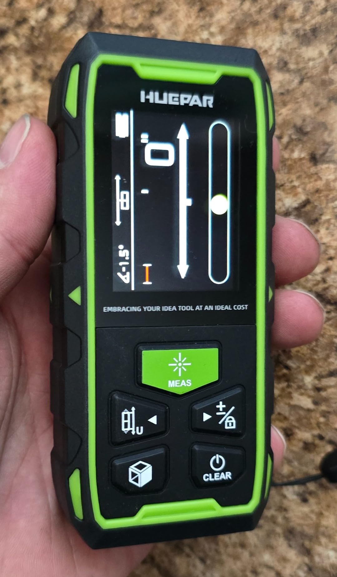 Huepar Professional 656ft/200M Dual Laser Distance Measuring Tool, 5 Years Warranty. Rechargeable Laser Room Measure Devices, Bilateral Metro Laser Measurement Tool with Angle Sensor, Magnetic Back customer photo 2