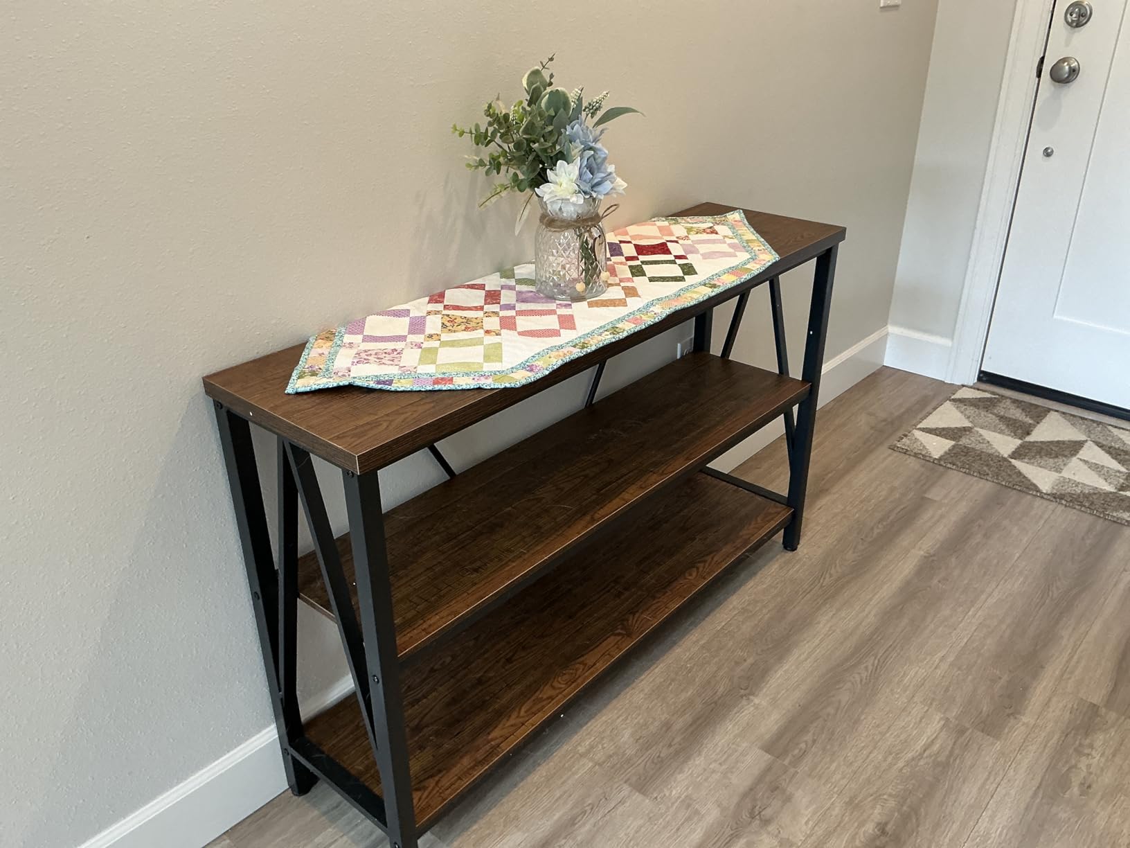 HOMISSUE Entryway Console Table, Rustic Console Table with Wide Storage, Industrial Foyer for Entryway with 3-Tier Open Shelves, Entry Tables for Living Room, Hallway, Brown, 47 Inch customer photo 2