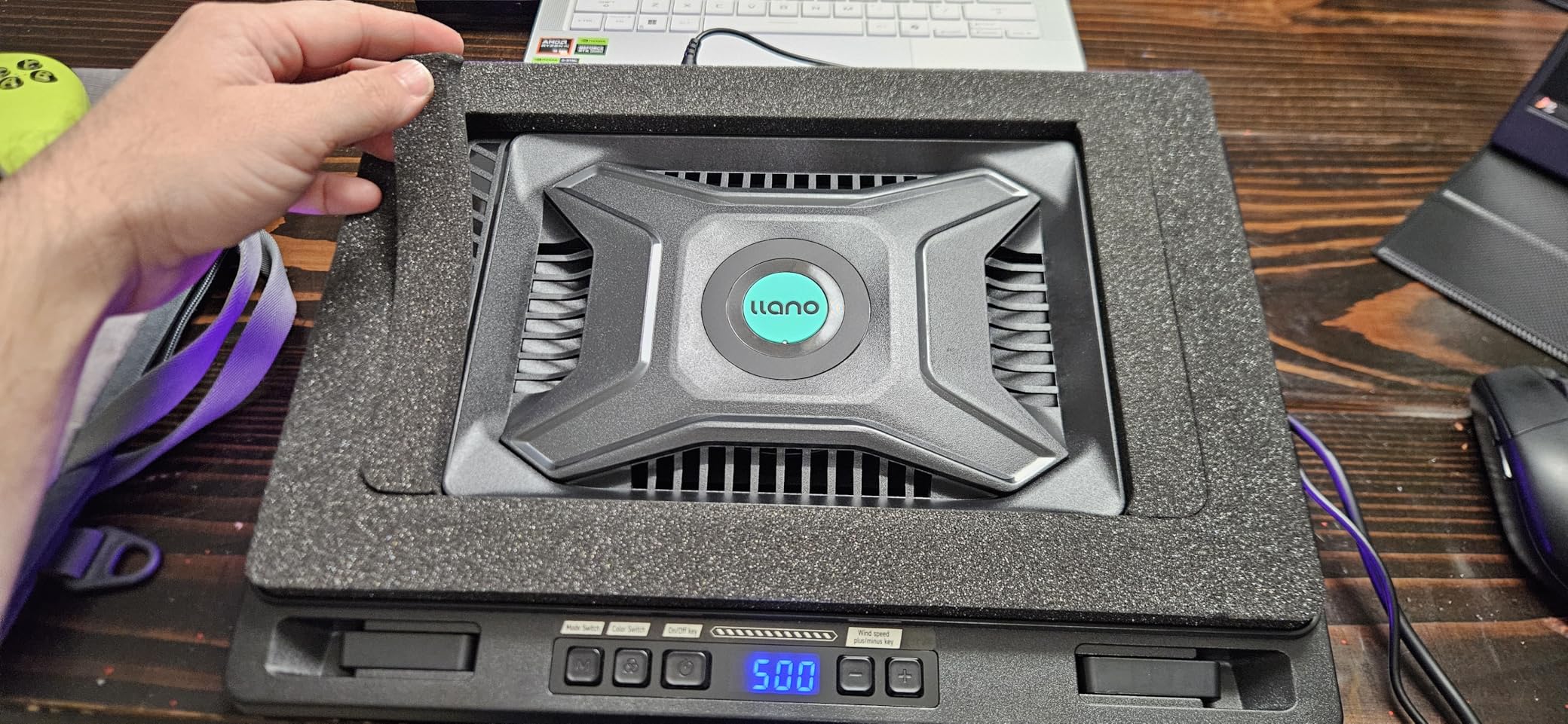 llano V10 Gaming Laptop Cooling Pad, RGB Laptop Cooler Stand with Powerful 4.72 Inch External Turbo Cooling Fan, Fast Cooling Computer 13-17.3in, Button Control, 3 Adjustable Stand, 4-Port USB C&A customer photo 2