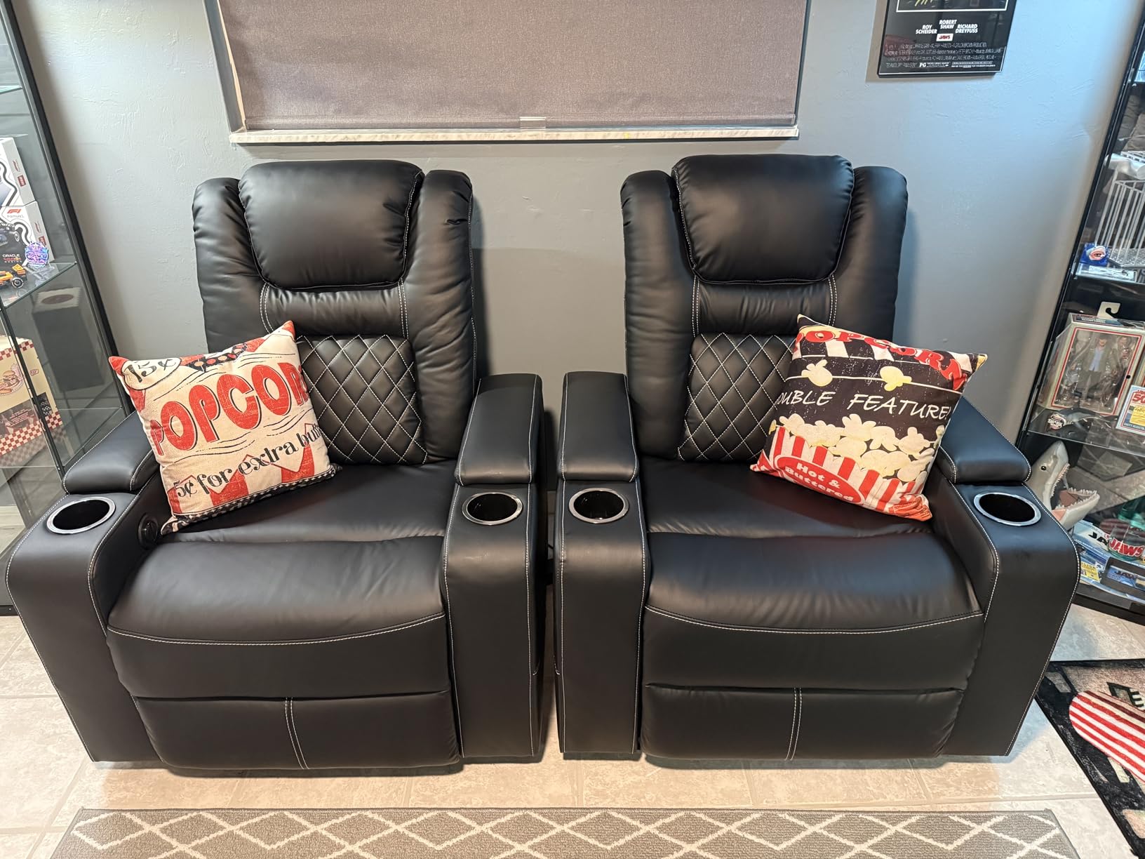 CANMOV Electric Power Recliner Chair Set of 2, Breathable Leather Home Theater Seating with Hidden Arm Storage, Power Recliner Chair for Living Room with USB Ports and Cup Holders, Black customer photo 2