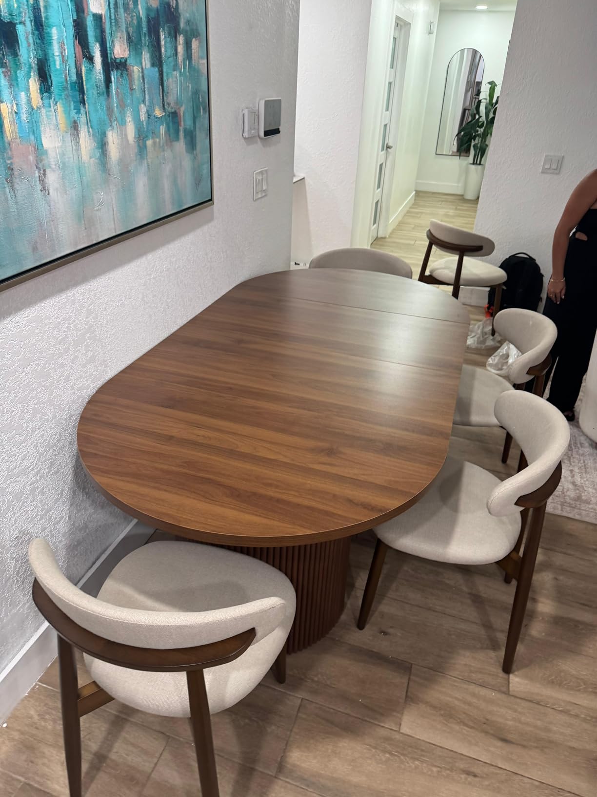 weselon 78 Inch Dining Table for 6 8 10, Modern Farmhouse Rectangular Kitchen Table, Long Dining Room Tables with Wood Strip Base for Kitchen Living Room (Natural) customer photo 1