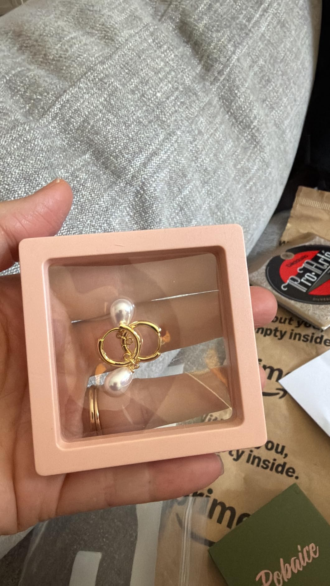 Gold Pearl Dangle Earrings for Women, 14K Gold Plated Small Pearl Drop Huggie Hoop Earrings, Hypoallergenic Dainty Gold Earrings Wedding Jewelry Gifts for Women Trendy customer photo 2