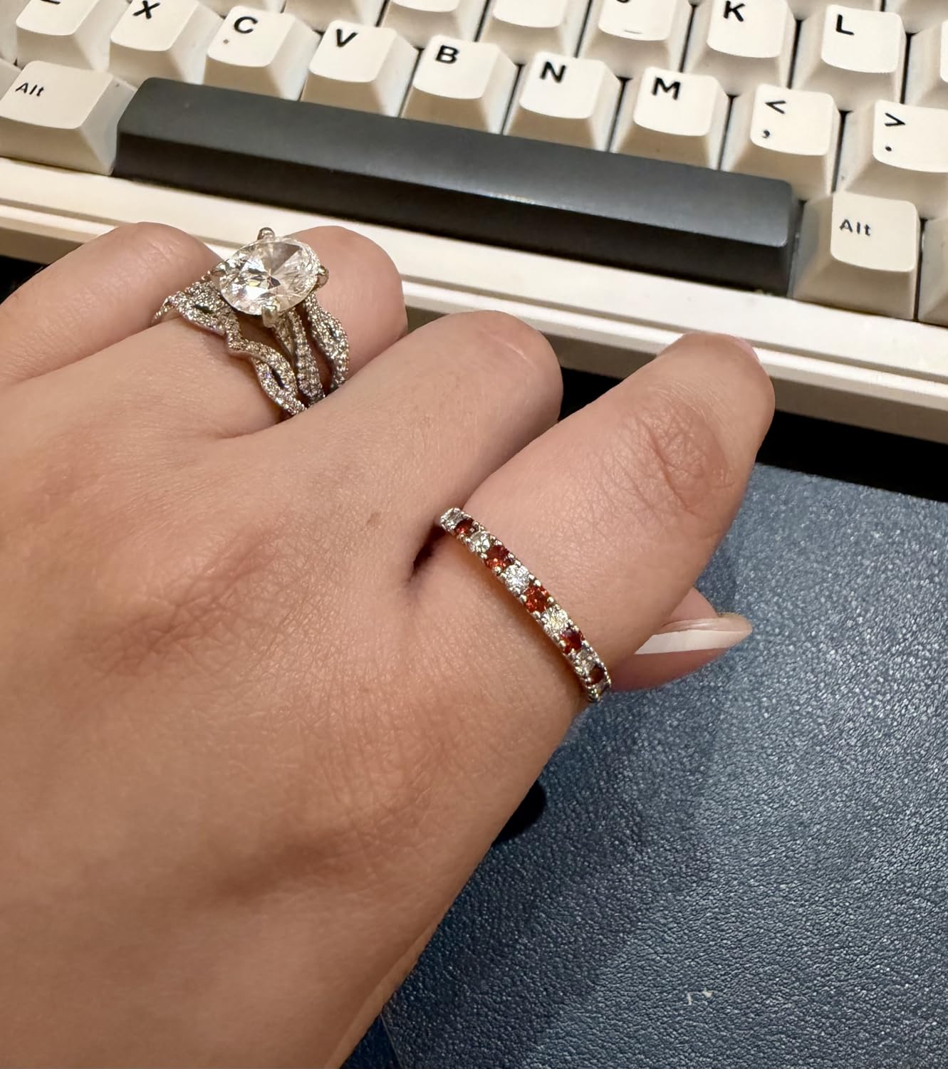 Birthstone Rings Eternity Band 925 Sterling Silver/Yellow Gold-Plated Created Gemstone Stackable Wedding Band 2.7mm Thin Half Eternity Rings for Women Size 6 to 10 customer photo 1