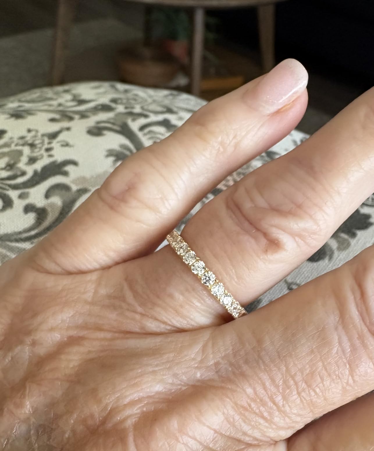 Birthstone Rings Eternity Band 925 Sterling Silver/Yellow Gold-Plated Created Gemstone Stackable Wedding Band 2.7mm Thin Half Eternity Rings for Women Size 6 to 10 customer photo 2