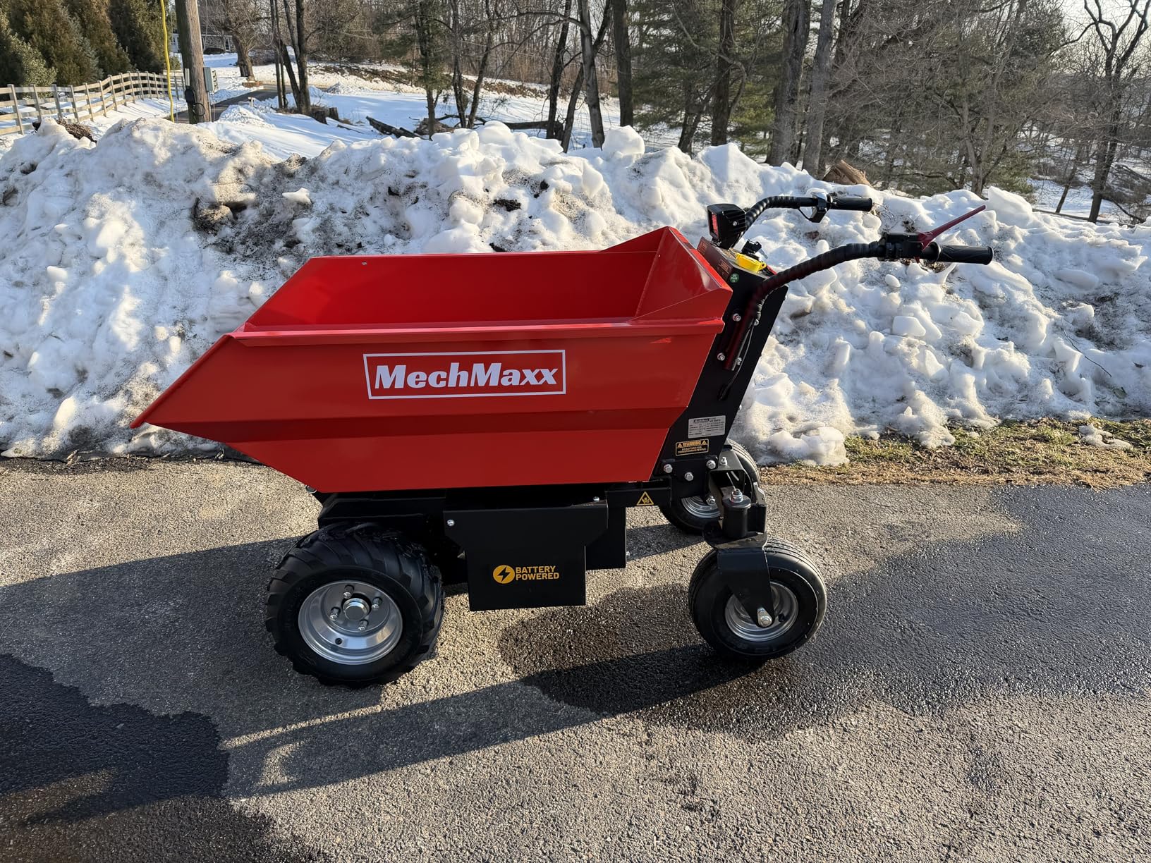 MechMaxx 1100Lb Loading 48V Battery Powered Wheel Barrow Electric Dumper Cart with 30W Light, Hydraulic Tipping, 1000W Brushless DC Motor, LED Display Screen, Model EH50 Red customer photo 2