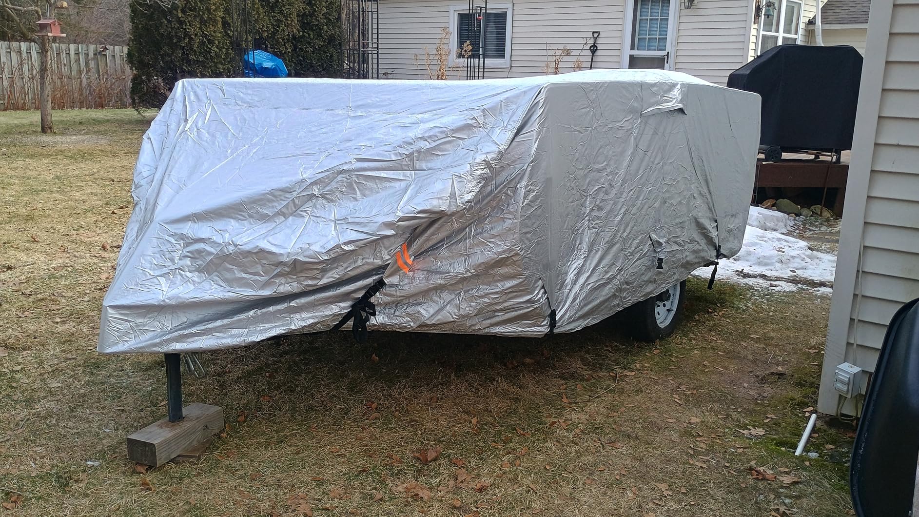 Oxford Fabric Pop Up Folding Camper Cover 14'-16' Super Waterproof Tear-Resistant Anti-UV Tent Trailer Cover for Winter Snow with Reinforced Corners, 5+2 Windproof Straps, Storage Bag customer photo 1