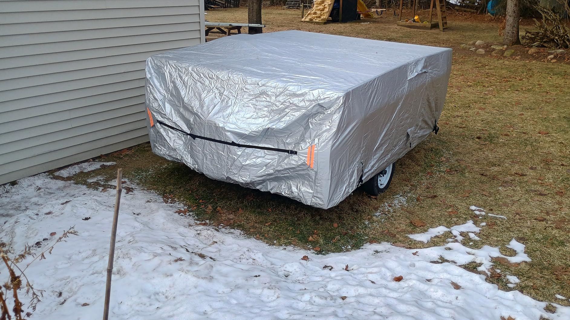 Oxford Fabric Pop Up Folding Camper Cover 14'-16' Super Waterproof Tear-Resistant Anti-UV Tent Trailer Cover for Winter Snow with Reinforced Corners, 5+2 Windproof Straps, Storage Bag customer photo 2