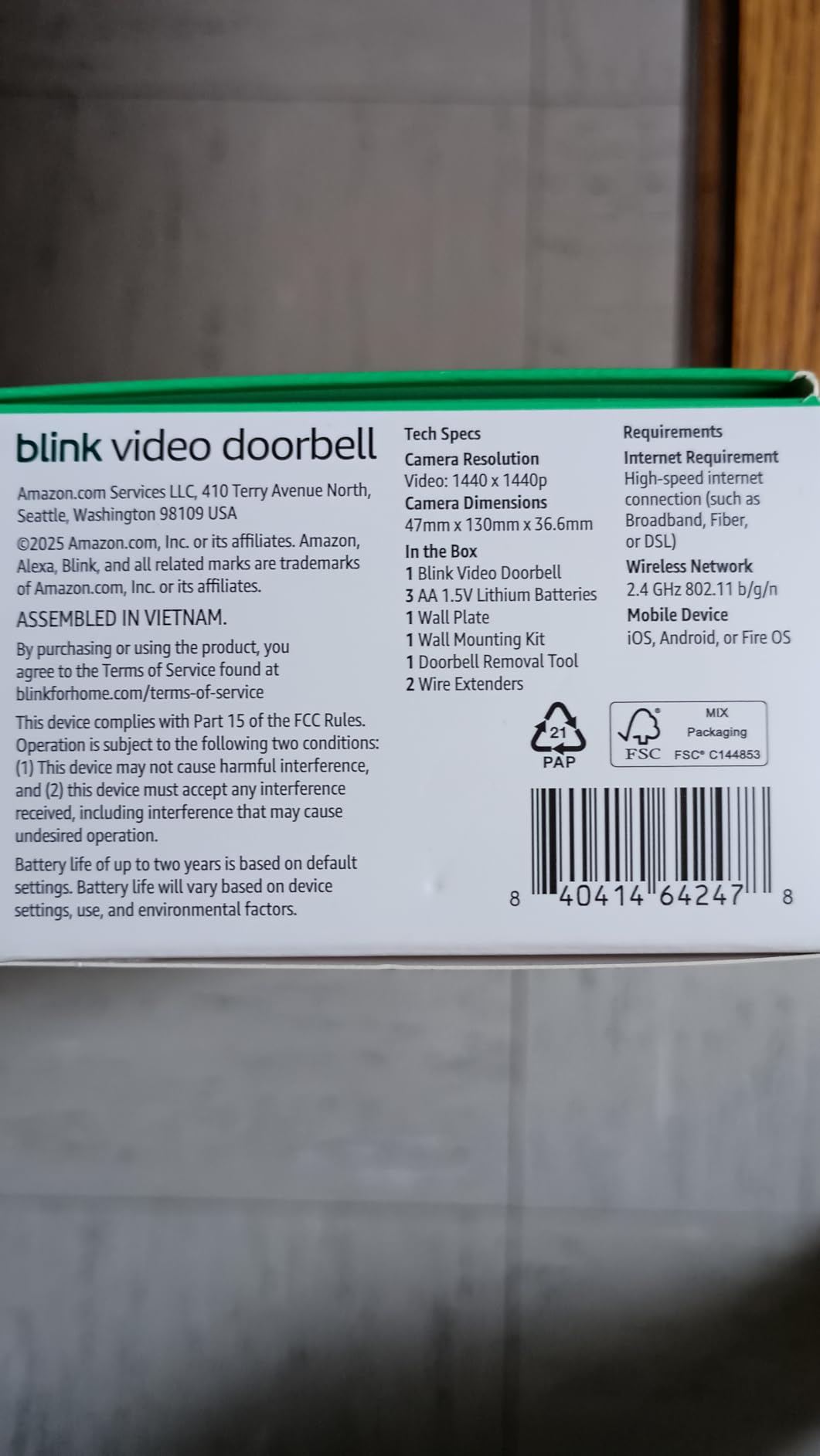 Blink Video Doorbell - Head-to-toe HD view, two-year battery life, and simple setup. Required Sync Module not included - Add-On (Black) customer photo 1