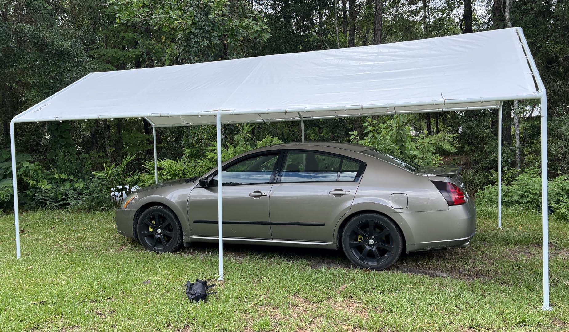 Quictent 12x20 ft Metal Roof Carport Kits Hard Top Garage Heavy Duty Steel Car Canopy with Reinforced Triangle Structure, White customer photo 2