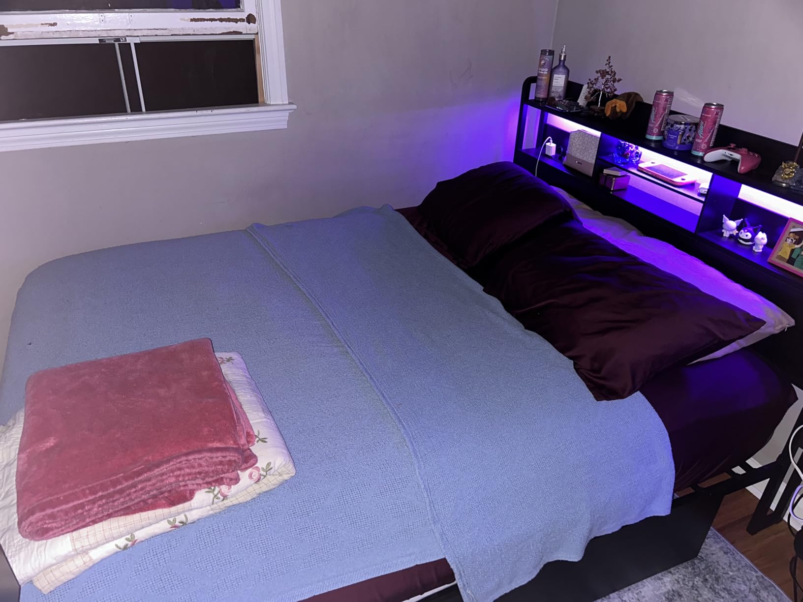 Furnulem Full Size Bed Frame with Wood Headboard, Metal Platform Bed Frame Full Size with 2 Storage Drawers and Shelf, LED Lights and Charging Station, No Box Spring Needed, Noise Free, Black customer photo 2
