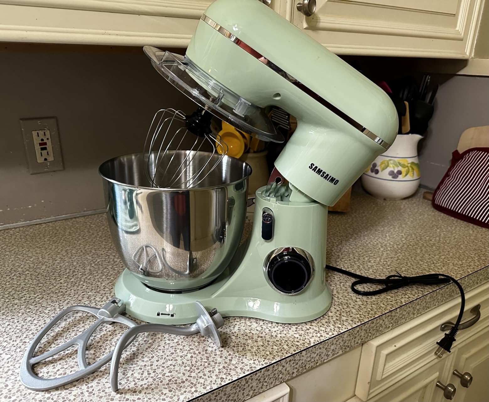 SAMSAIMO 3-IN-1 Electric Stand Mixer, 10-Speed With Pulse Button, Attachments include 6.5QT Bowl, Dough Hook, Beater, Whisk (Almond Cream) customer photo 1