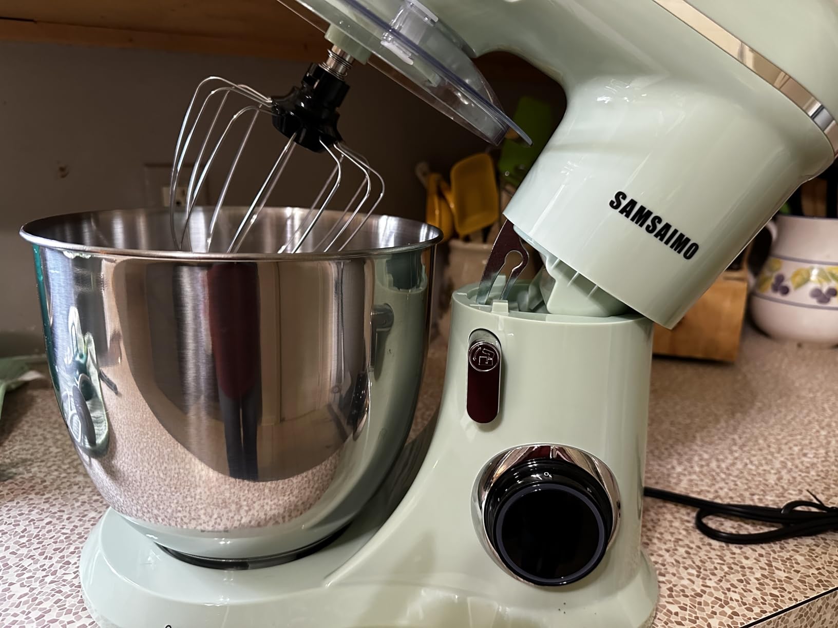 SAMSAIMO 3-IN-1 Electric Stand Mixer, 10-Speed With Pulse Button, Attachments include 6.5QT Bowl, Dough Hook, Beater, Whisk (Almond Cream) customer photo 2