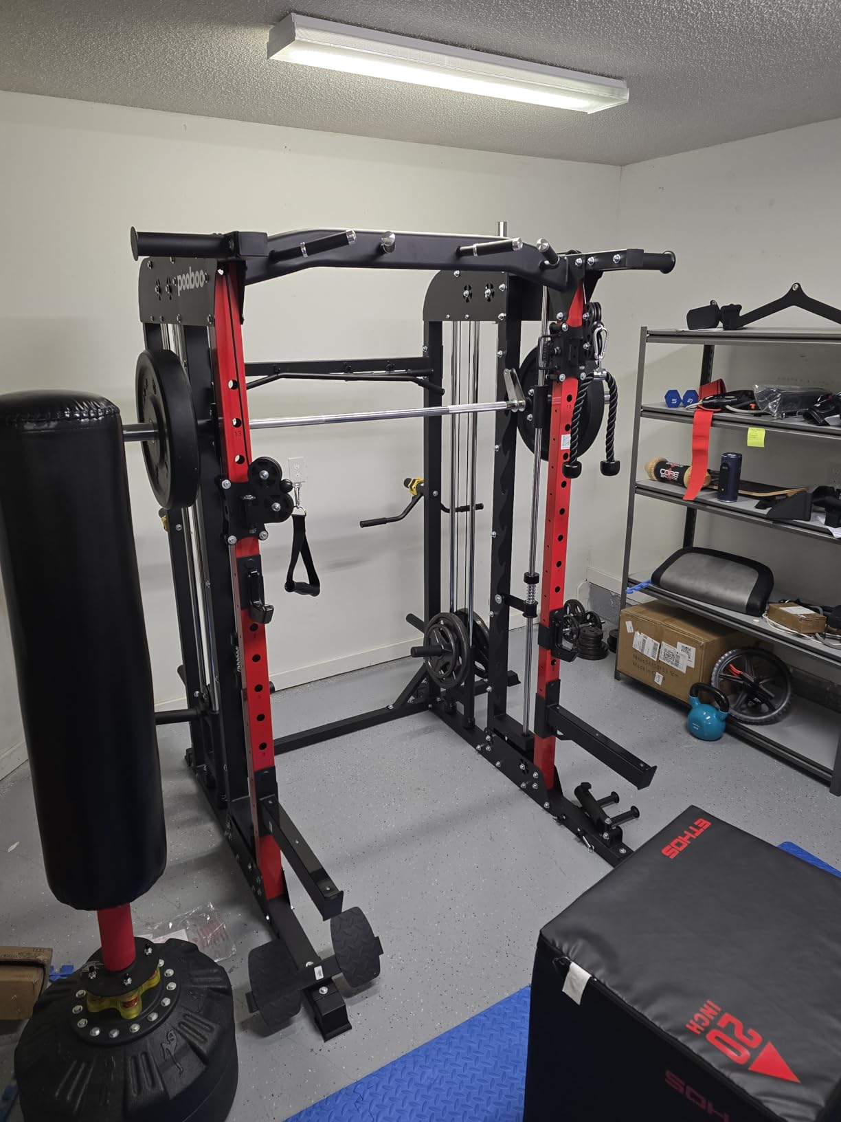 pooboo Multi-Functional Machine Power Cage, 2000LB Squat Rack, LAT-Pull Down System, Dual Pulley Cable Crossover System, Home Gym Workout Machine with Strength Training Attachments customer photo 2
