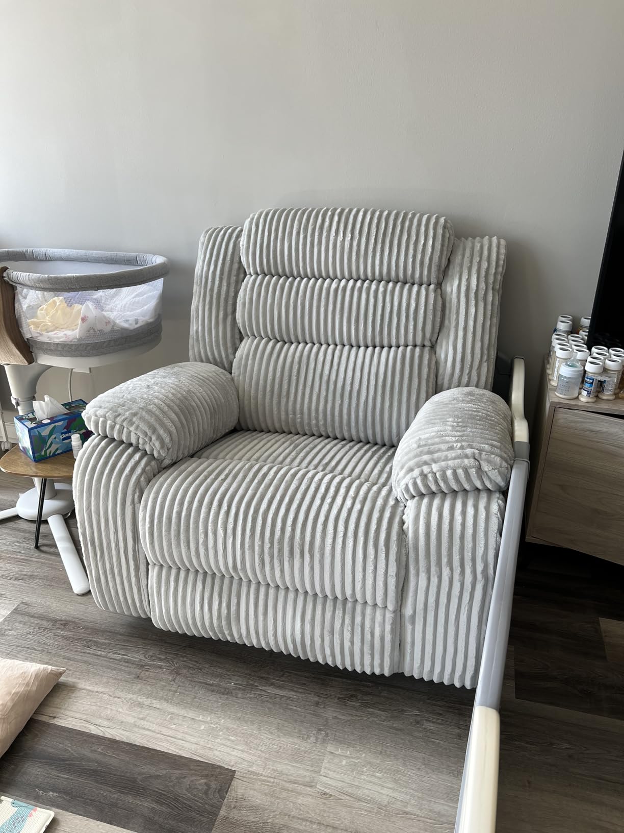 SINCRUMI Power Swivel Rocker Recliner Chair for Adults with Massage and Heat, USB and Type-C Charging Port, Infinite Position, Electric Glider Rocking Chairs for Living Room, Nursery, Pale Grey customer photo 2