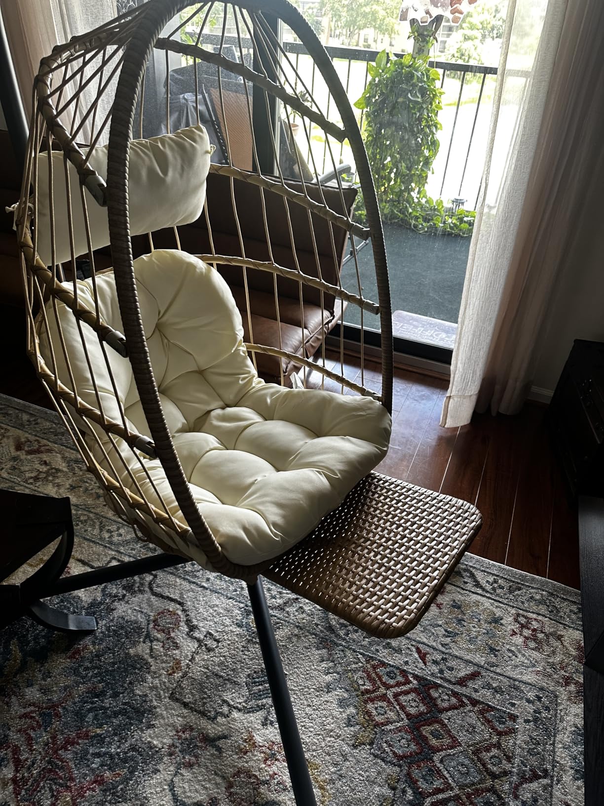 Yechen Hanging Egg Chair with Stand and Footrest for Indoor Outdoor, Foldable Wicker Rattan Patio Egg Swing Chairs Hammock Egg Chair with UV Resistant Cushion for Bedroom Porch, 350 Lbs Capacity customer photo 2